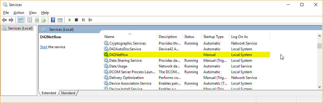 See D42NetFlow in services.msc