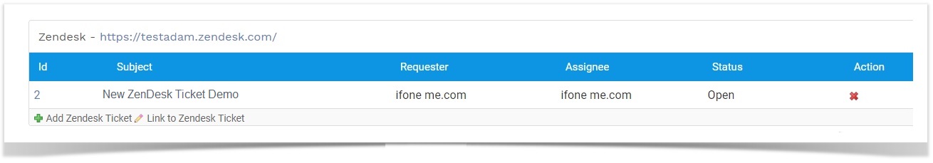 ZenDesk ticket attached to D42 CI