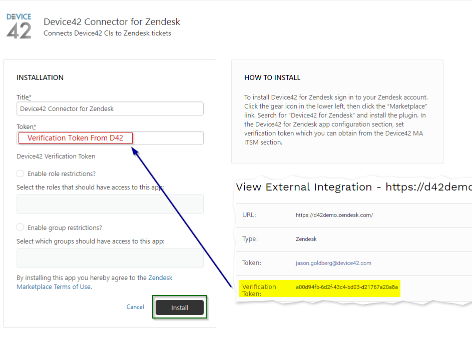 Install d42 plugin to ZenDesk