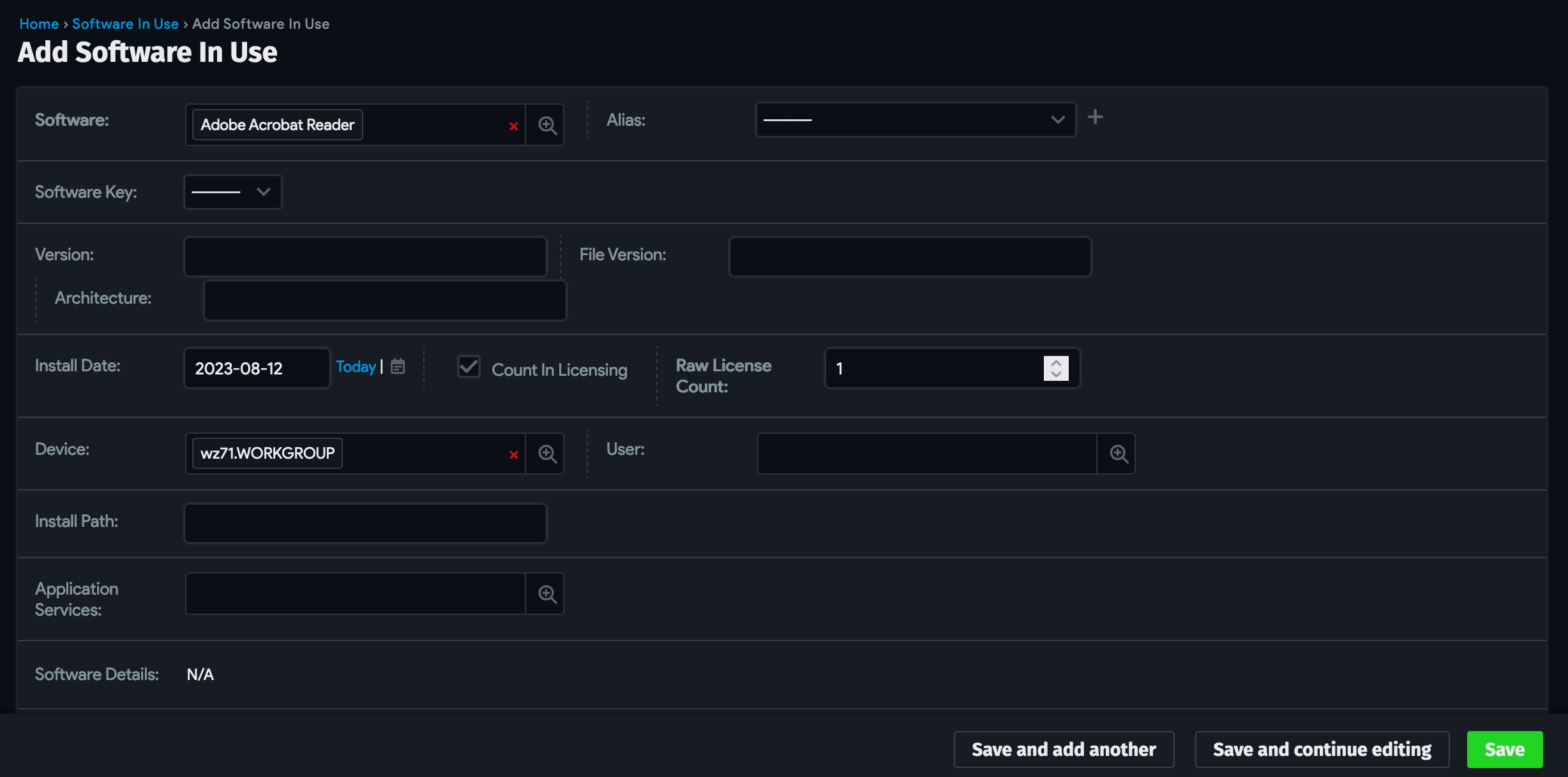 Add software in use