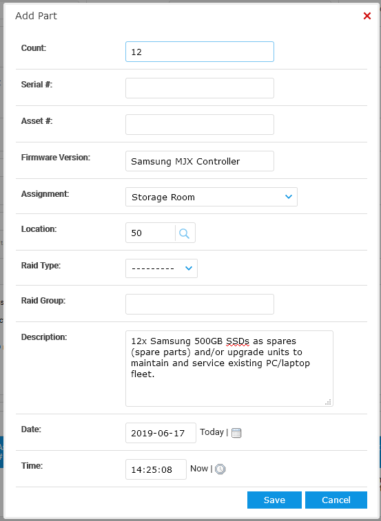 add part screen