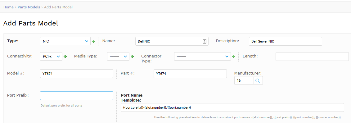 Add a parts model screen