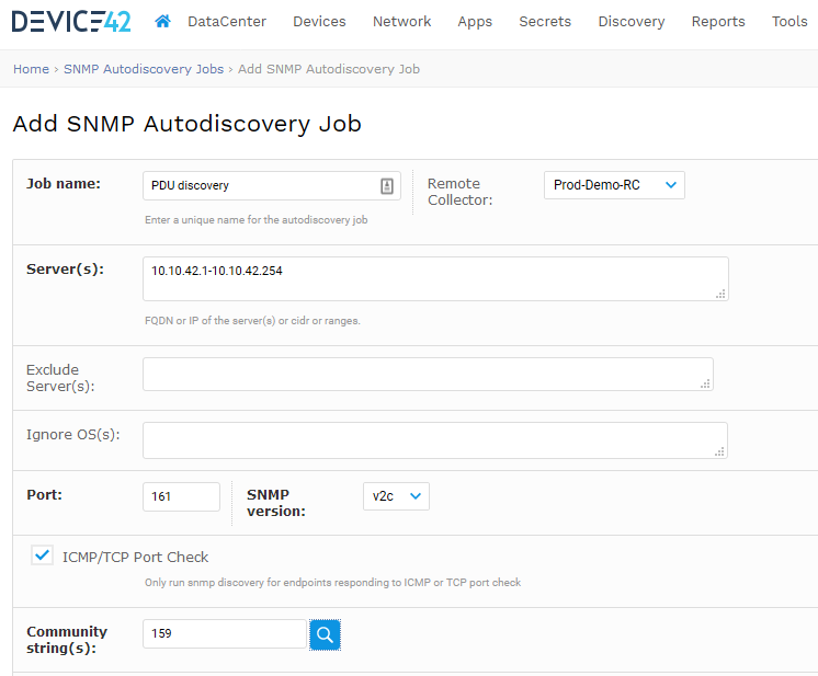 Add Power SNMP discovery job