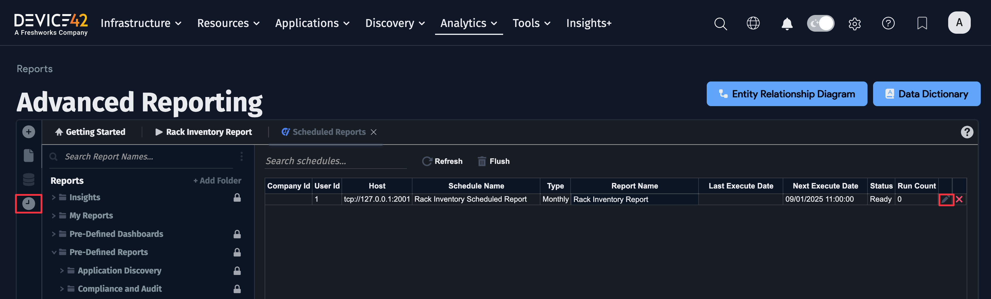 Scheduled reports view