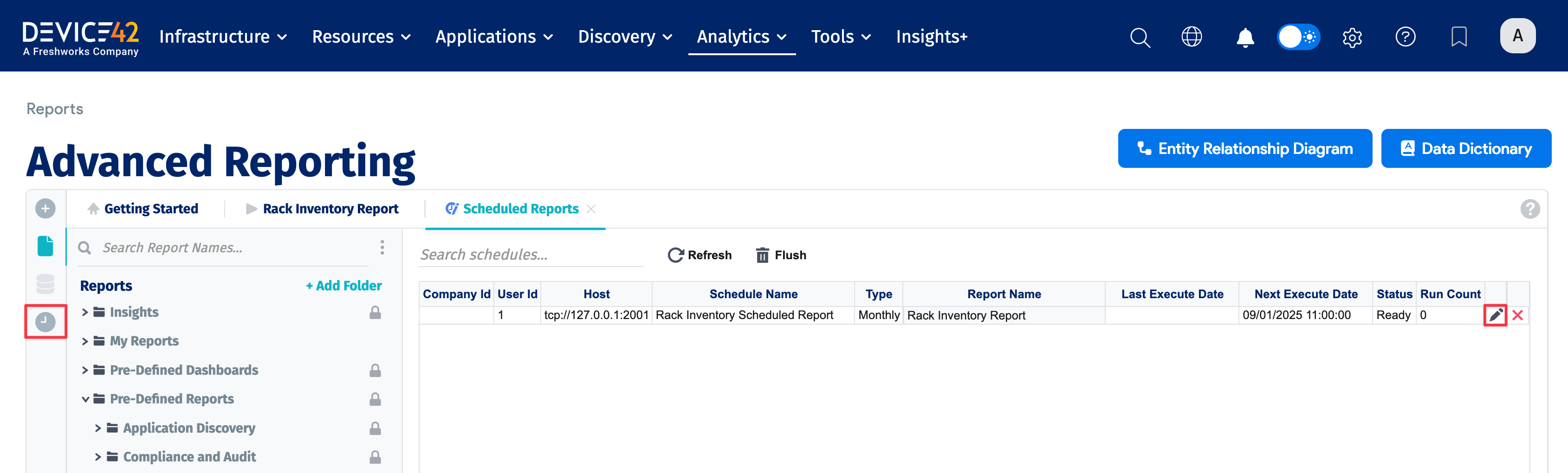 Scheduled reports view