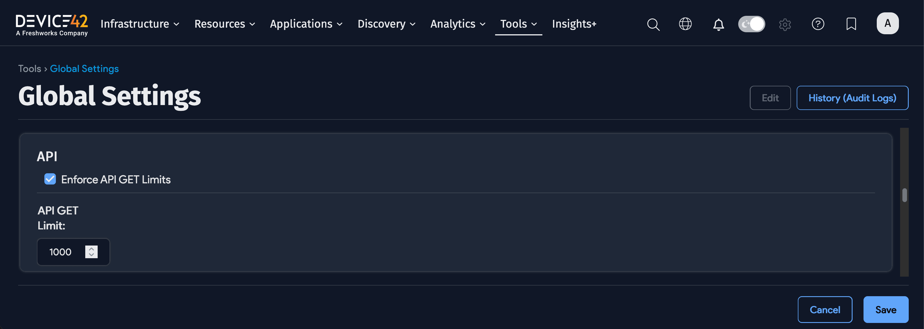 API GET Limit setting in Global Settings