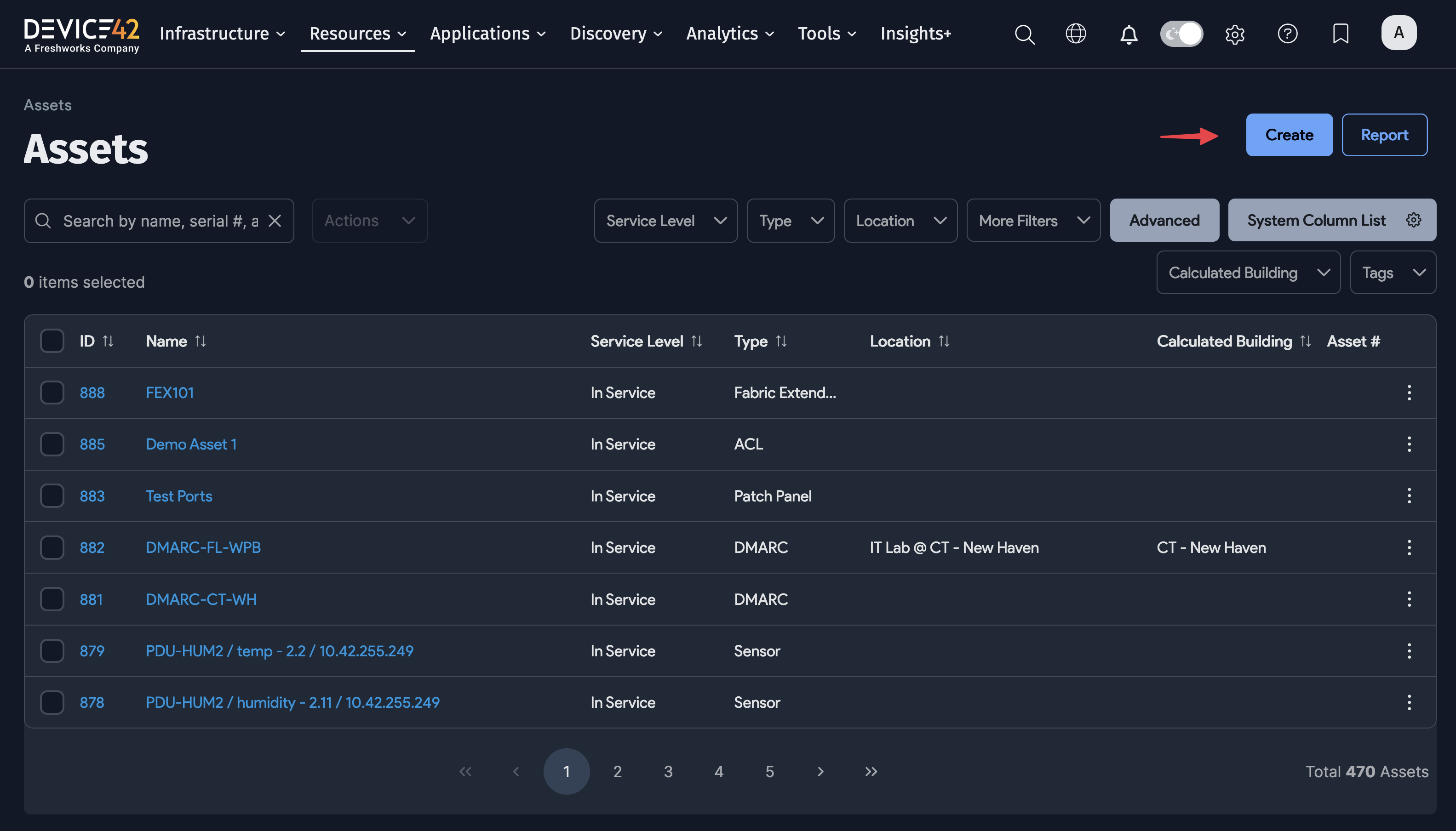Assets list page