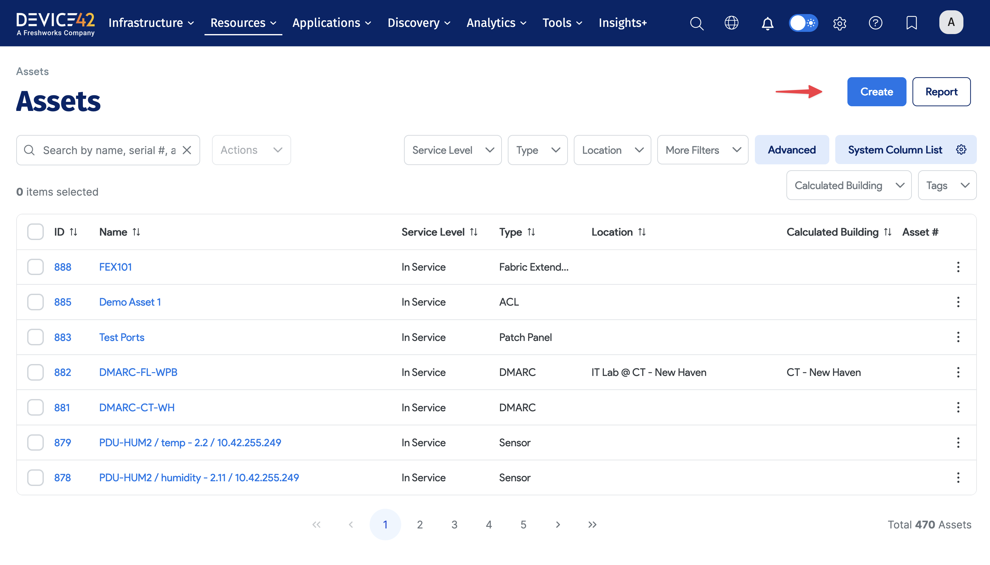 Assets list page