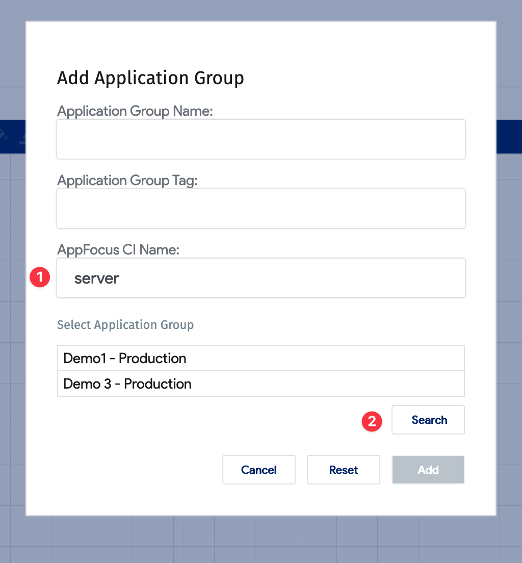 Add Application Group modal window