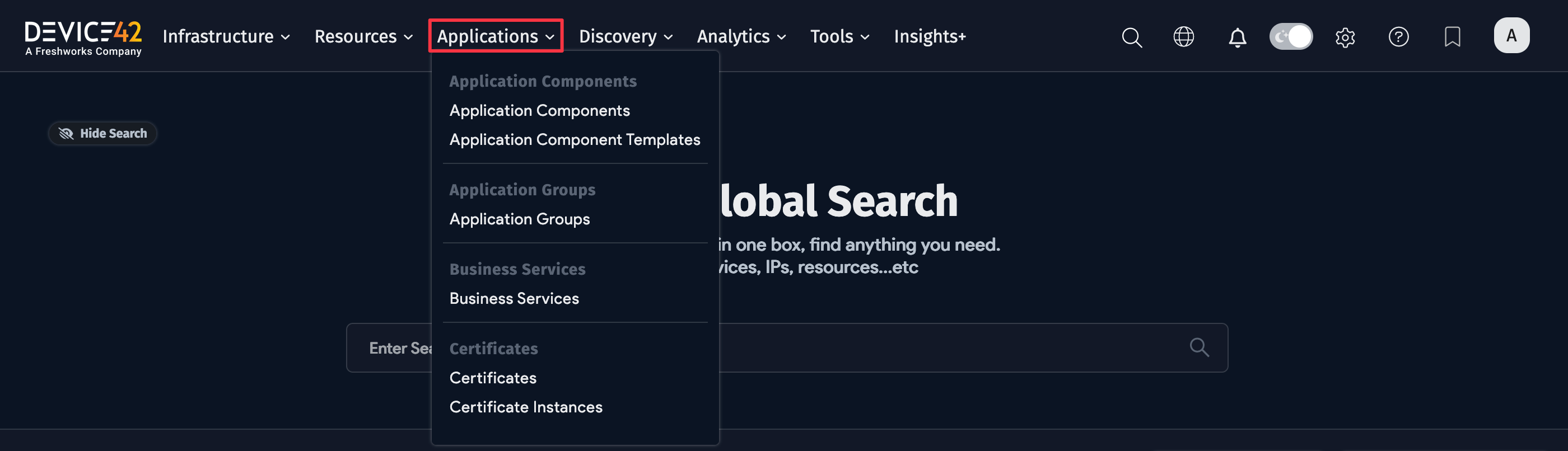 Applications menu