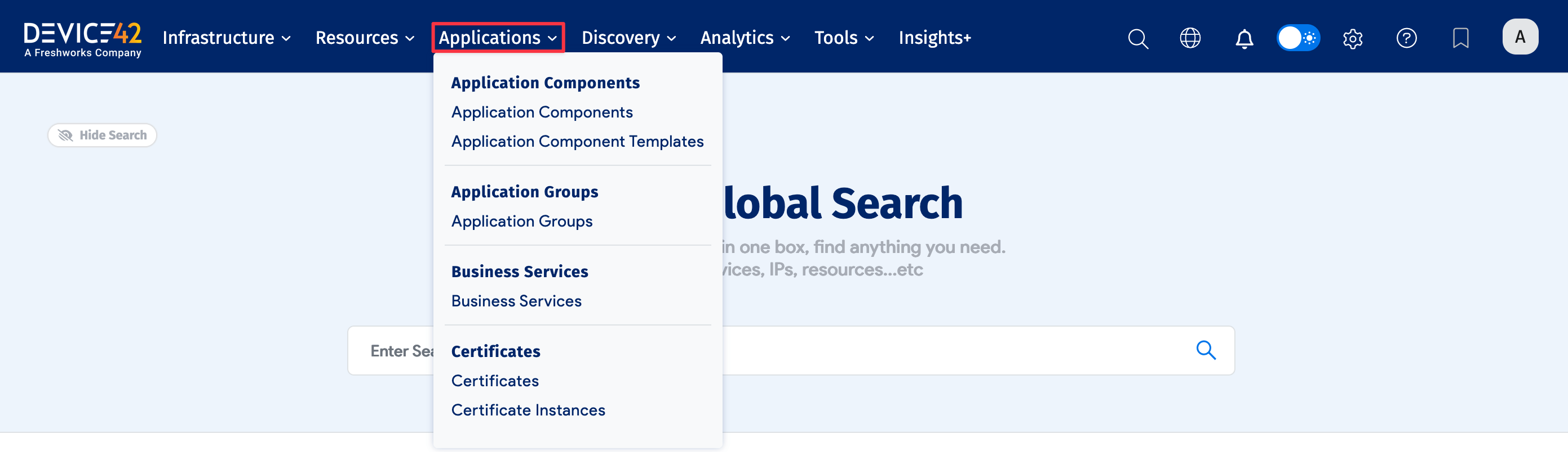 Applications menu