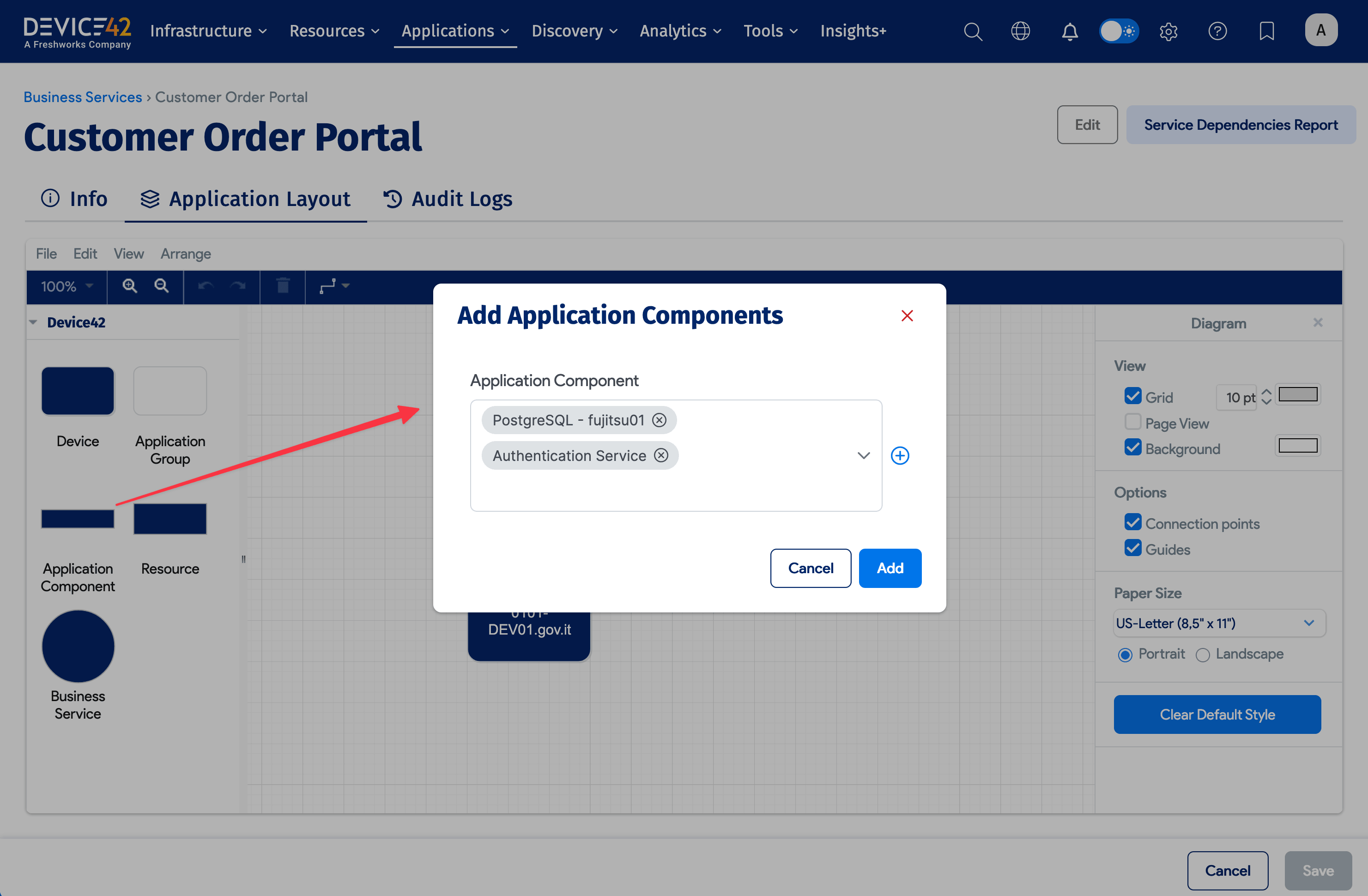 Application Component add box