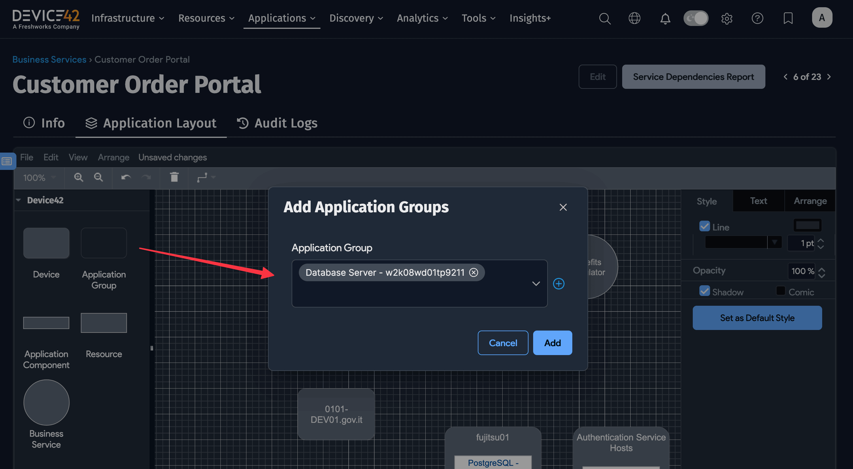 Application Group add box