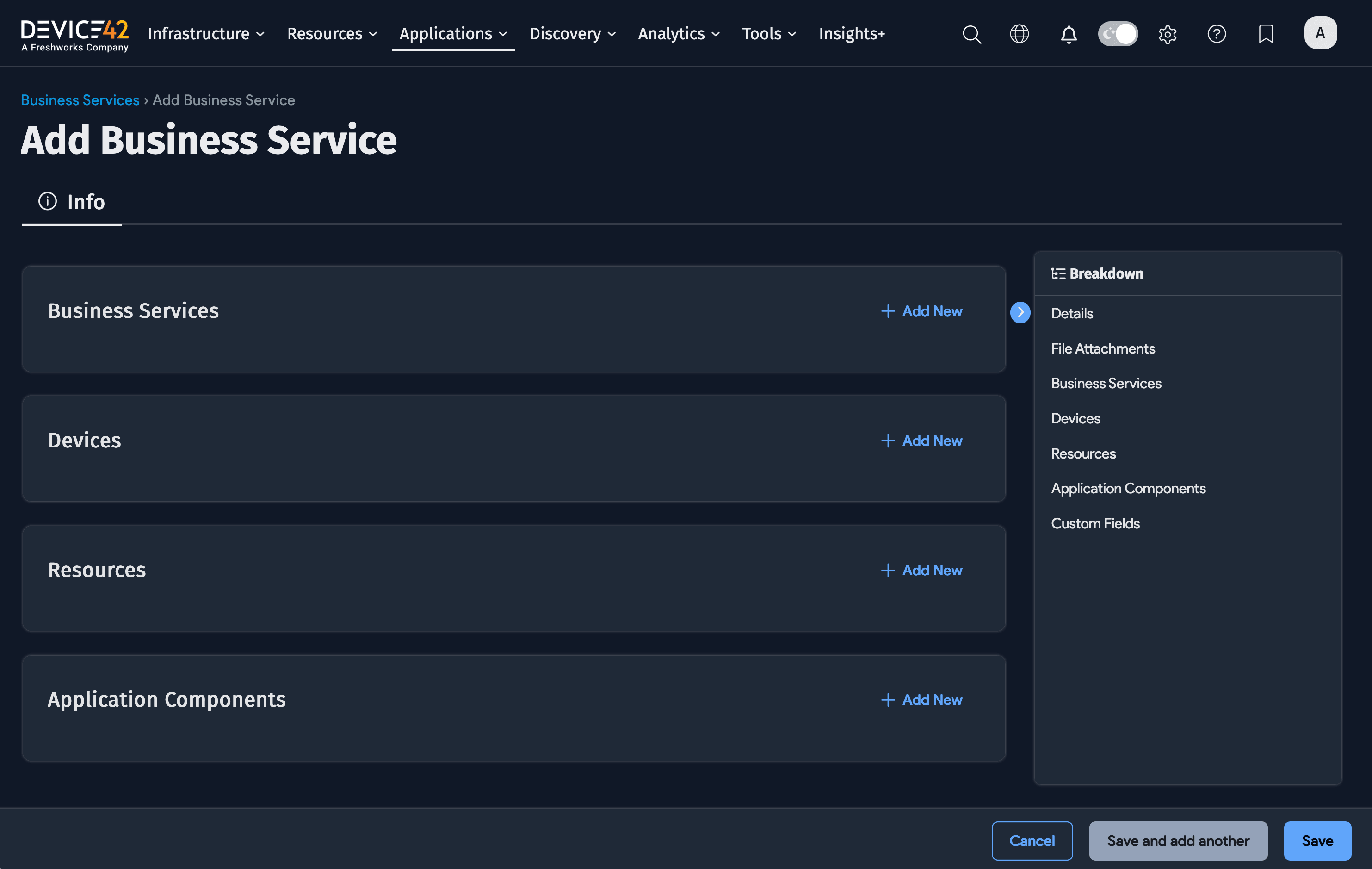 Add Resources, Devices, Business Services, and App Comps