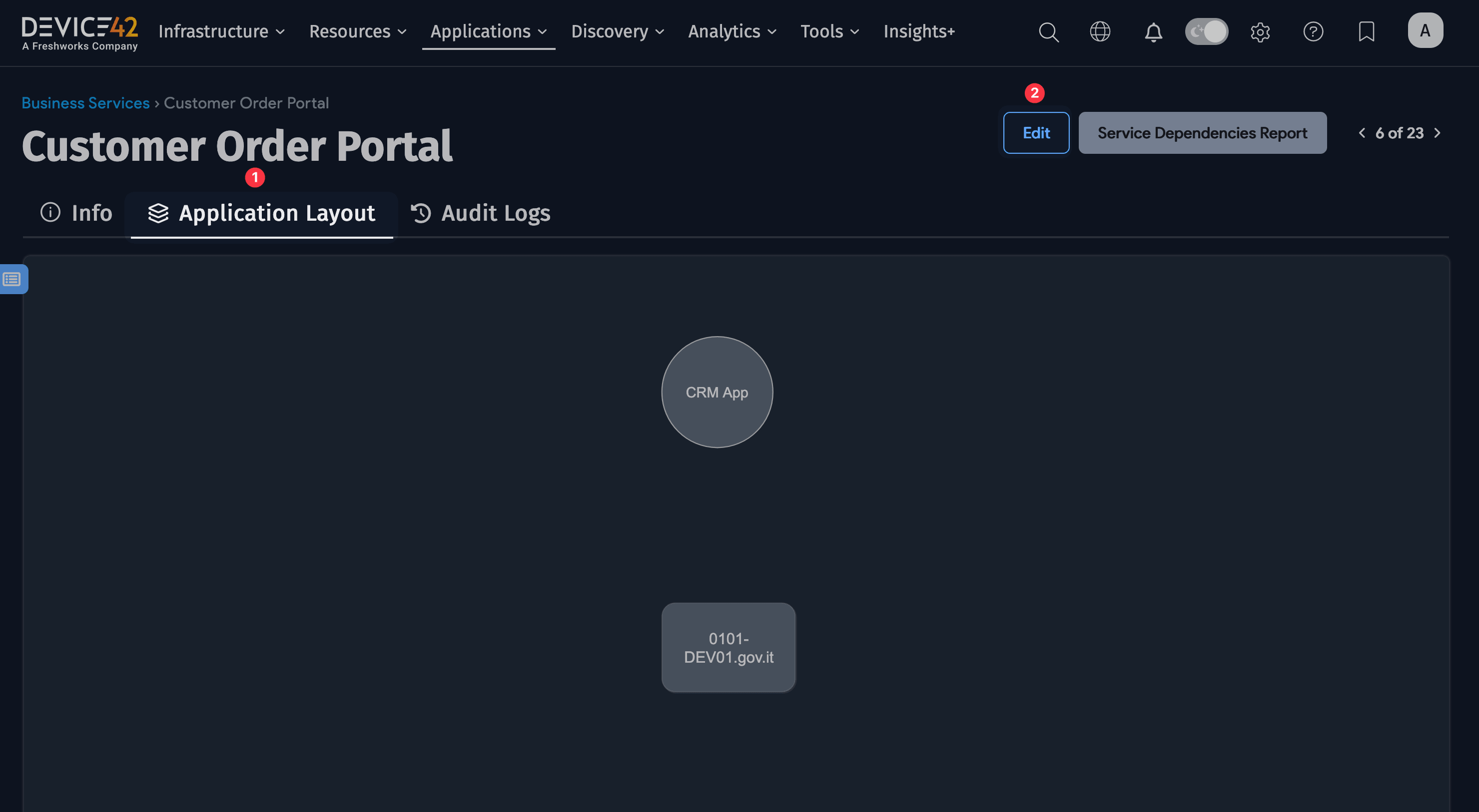 View Application Layout button