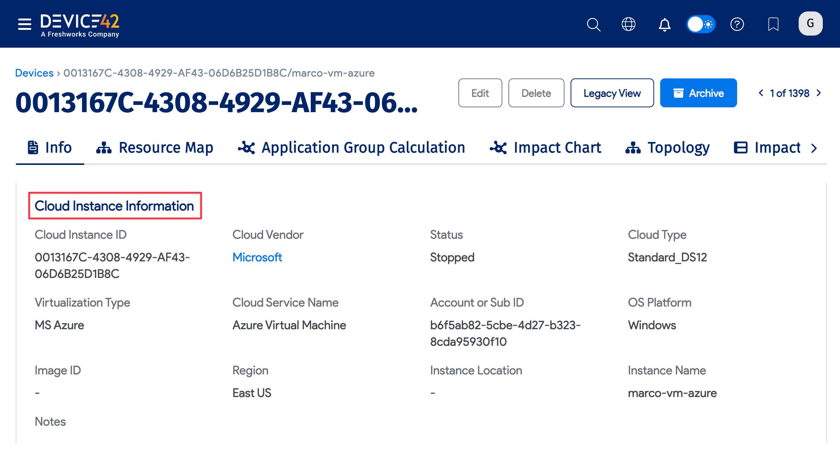 View instance info