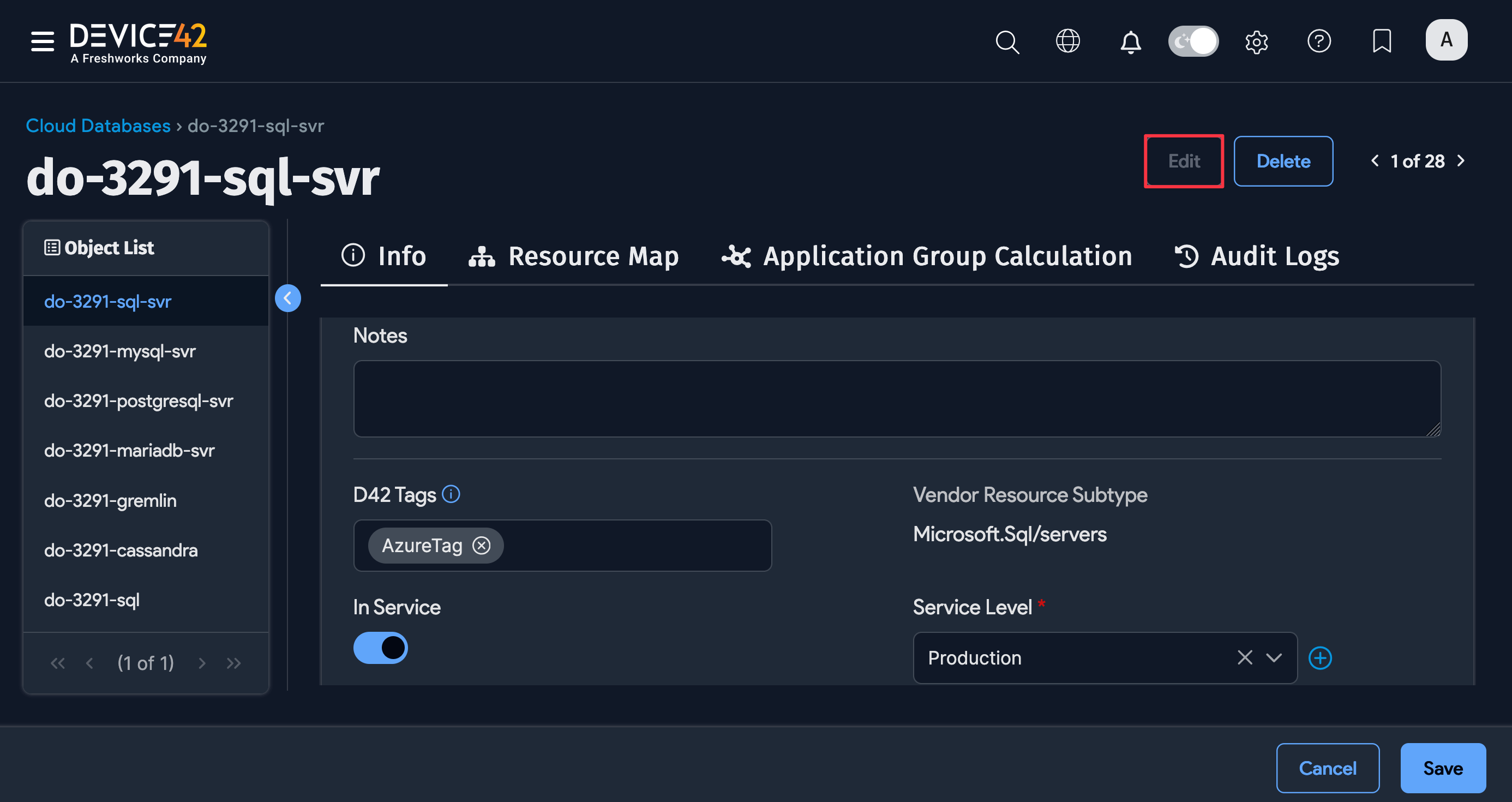 Edit cloud database