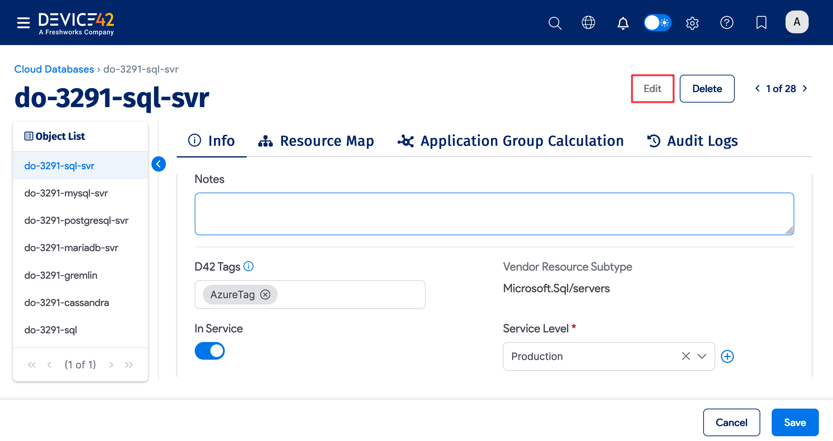 Edit cloud database