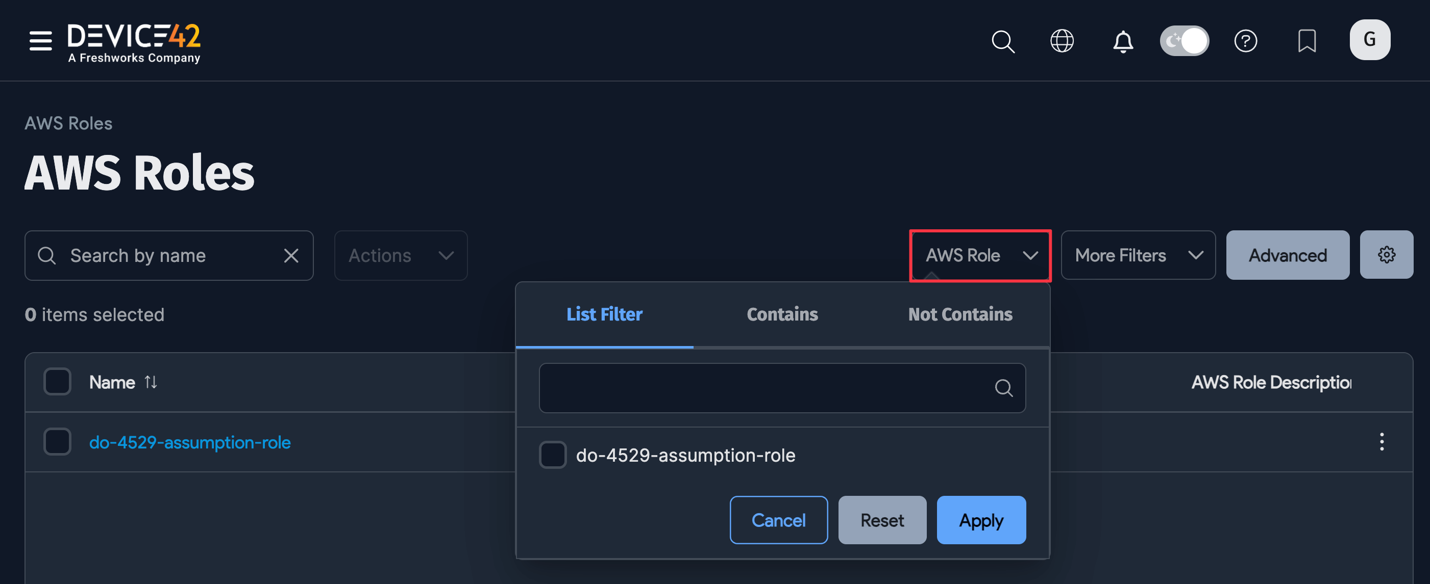 View AWS roles