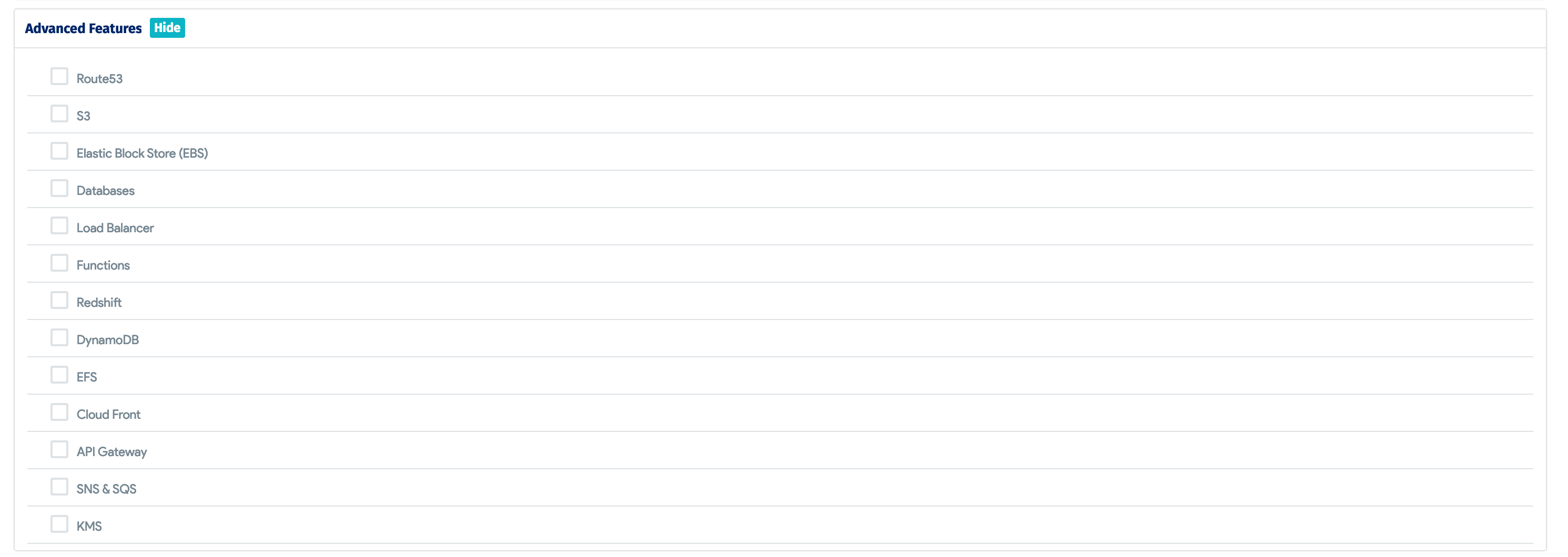 Advanced features to choose AWS resources