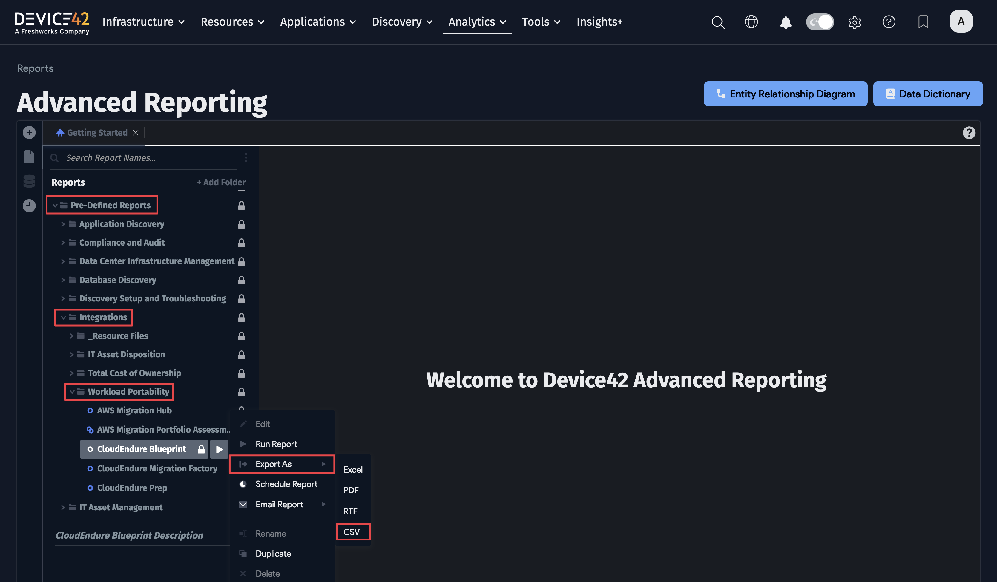 CloudEndure CSV export