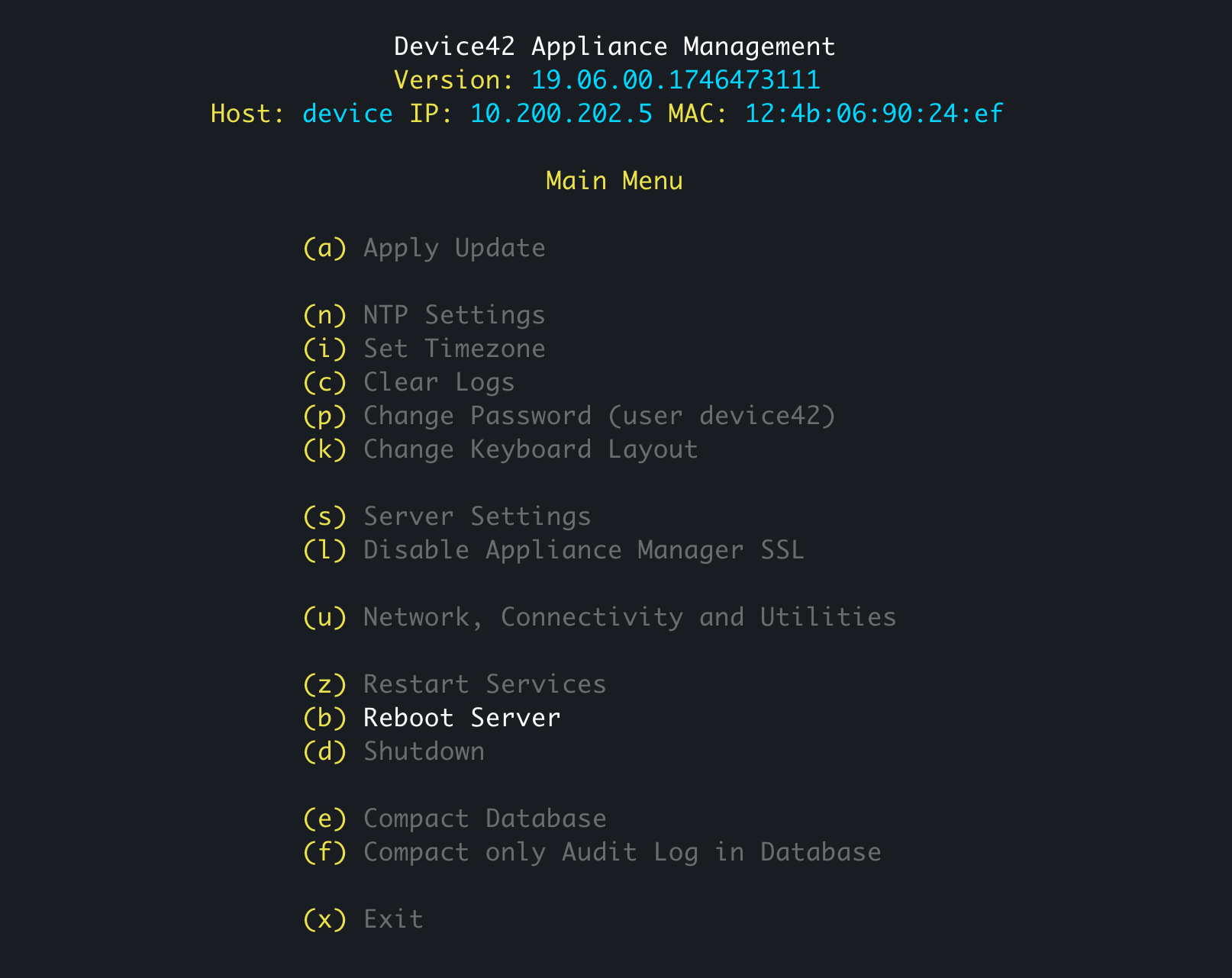 Reboot appliance