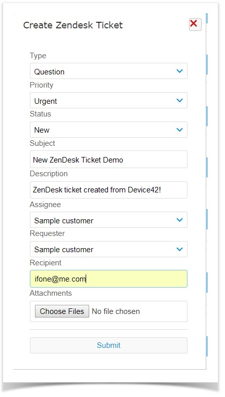 Create ZenDesk ticket from D42 CI