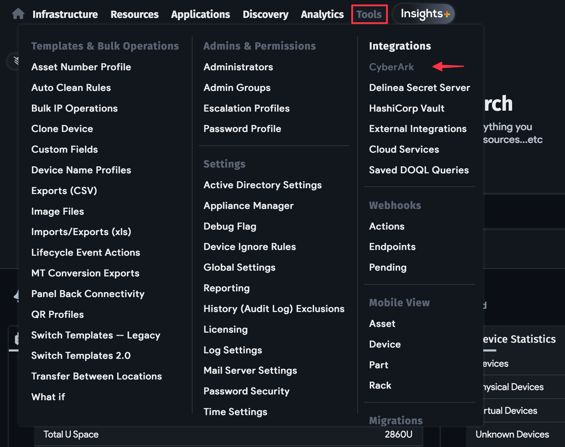 CyberArk menu option