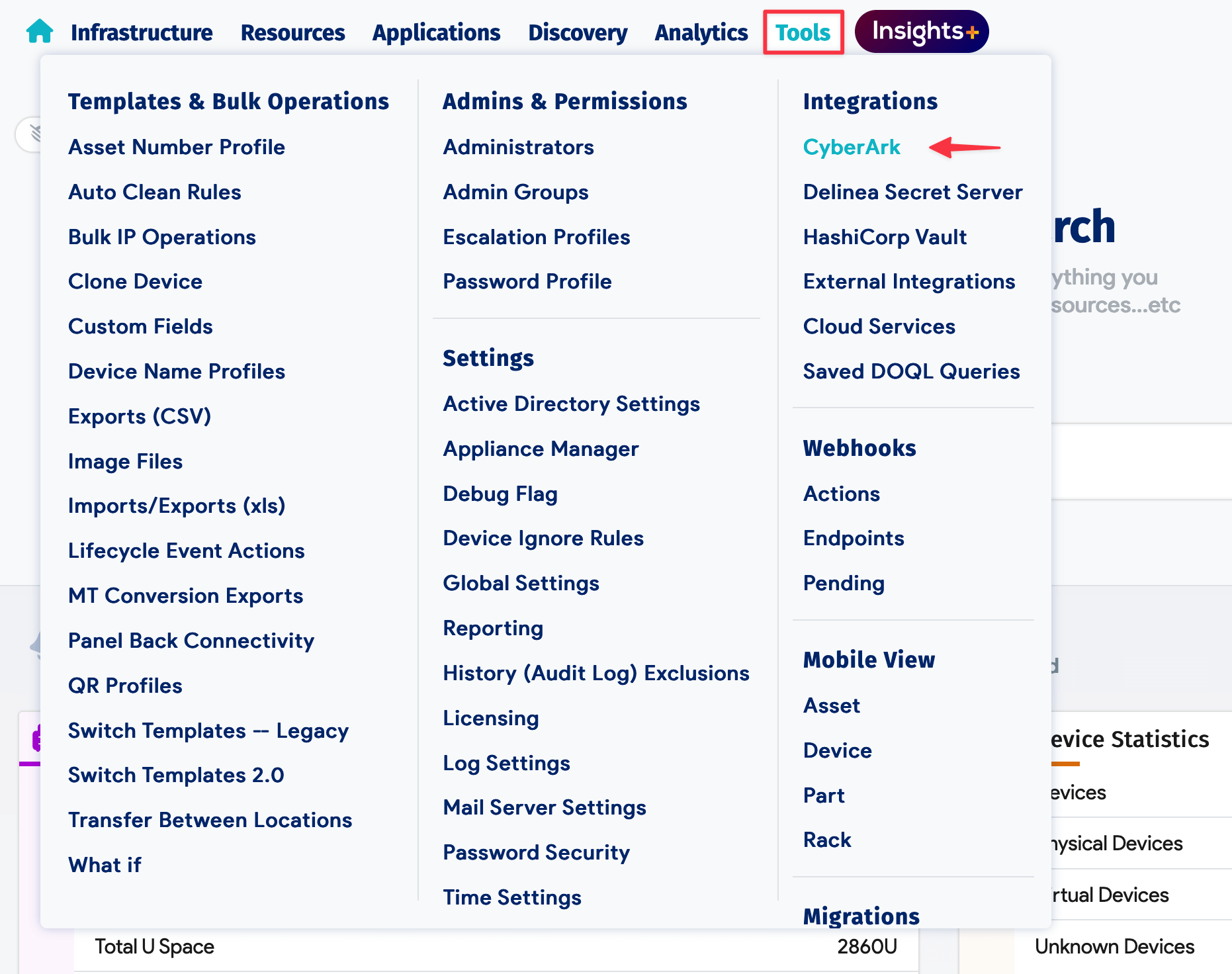CyberArk menu option