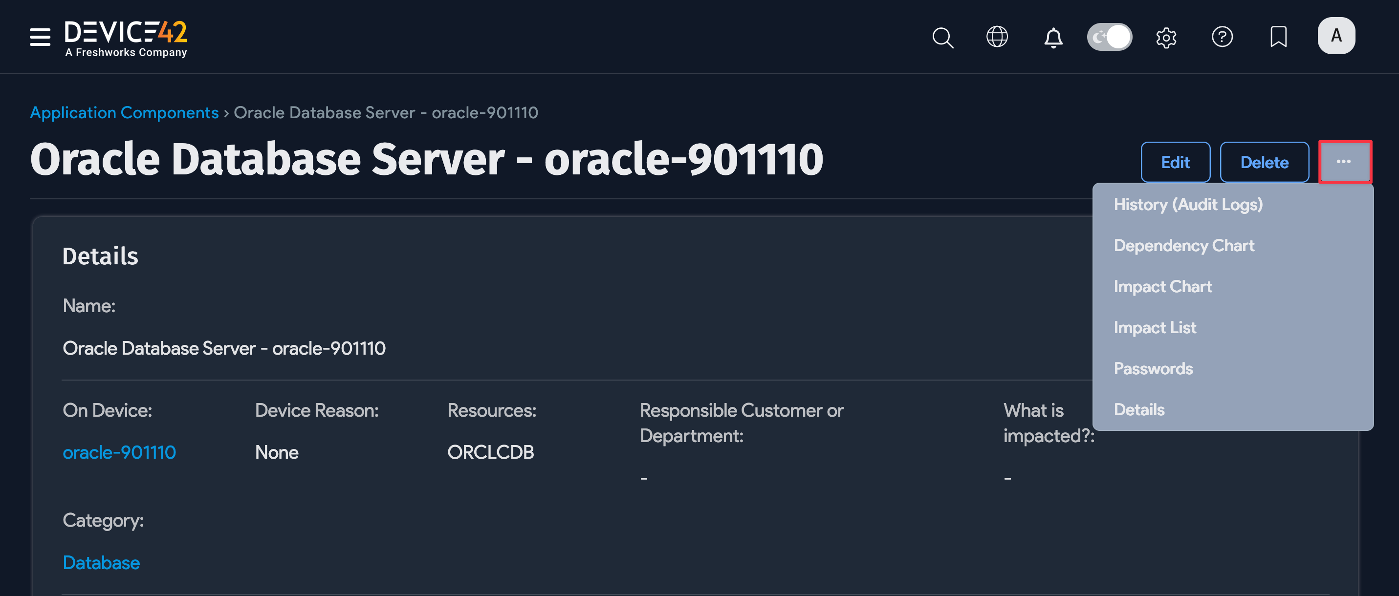 Oracle chart menu