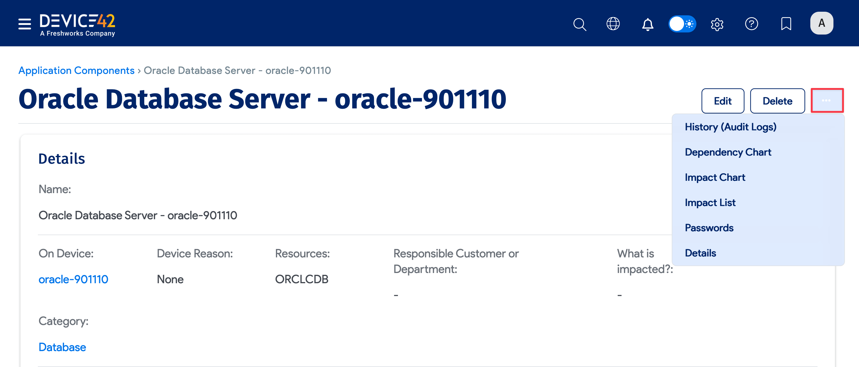 Oracle chart menu