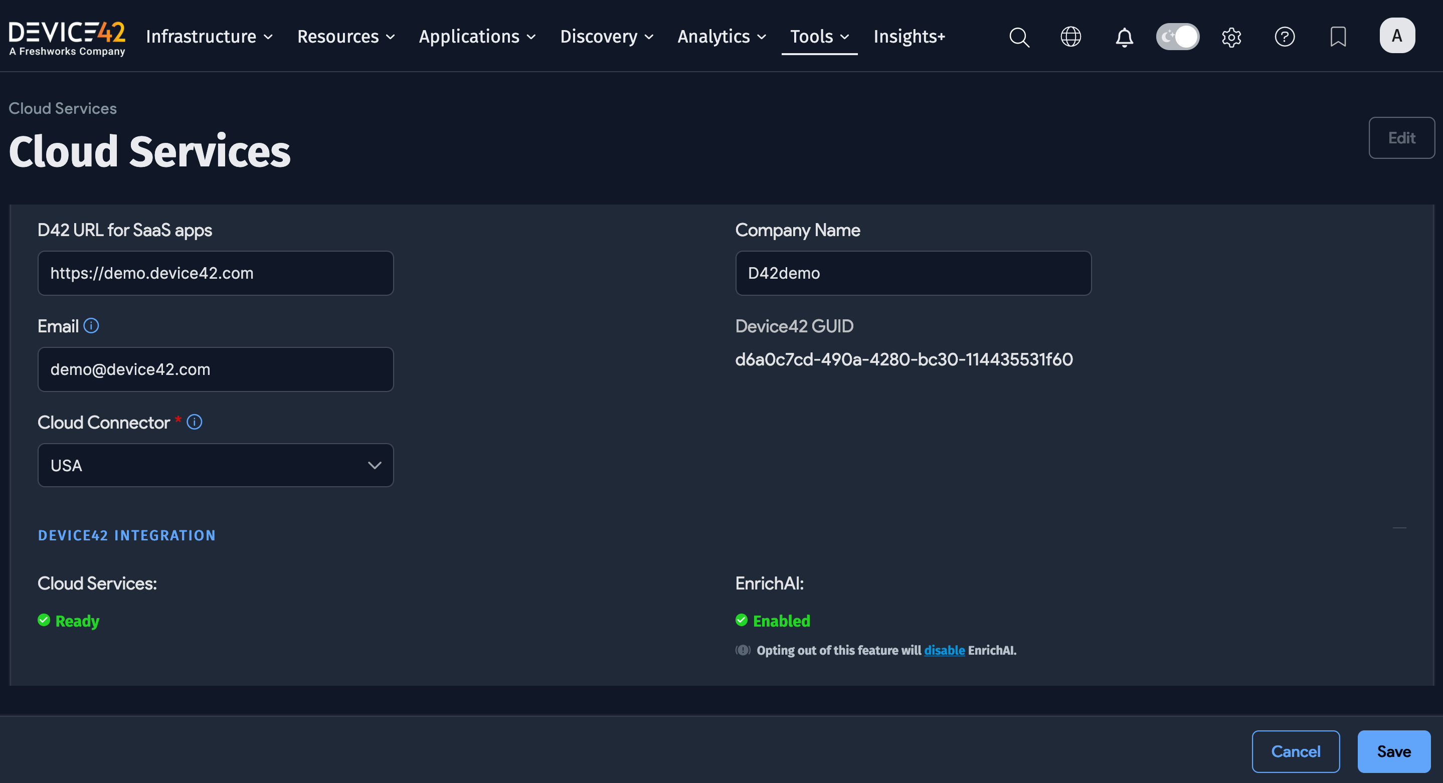 Cloud Services page