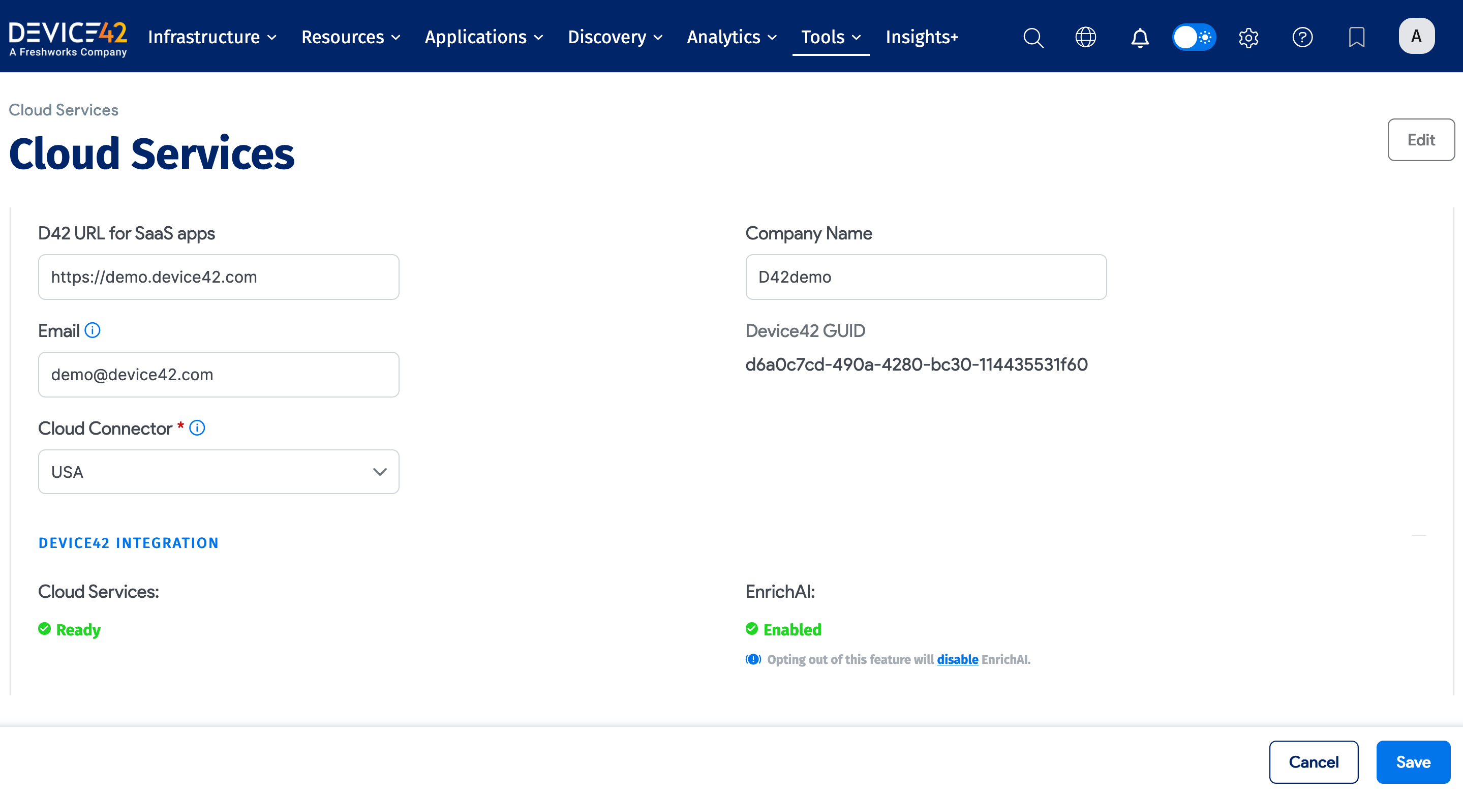 Cloud Services page