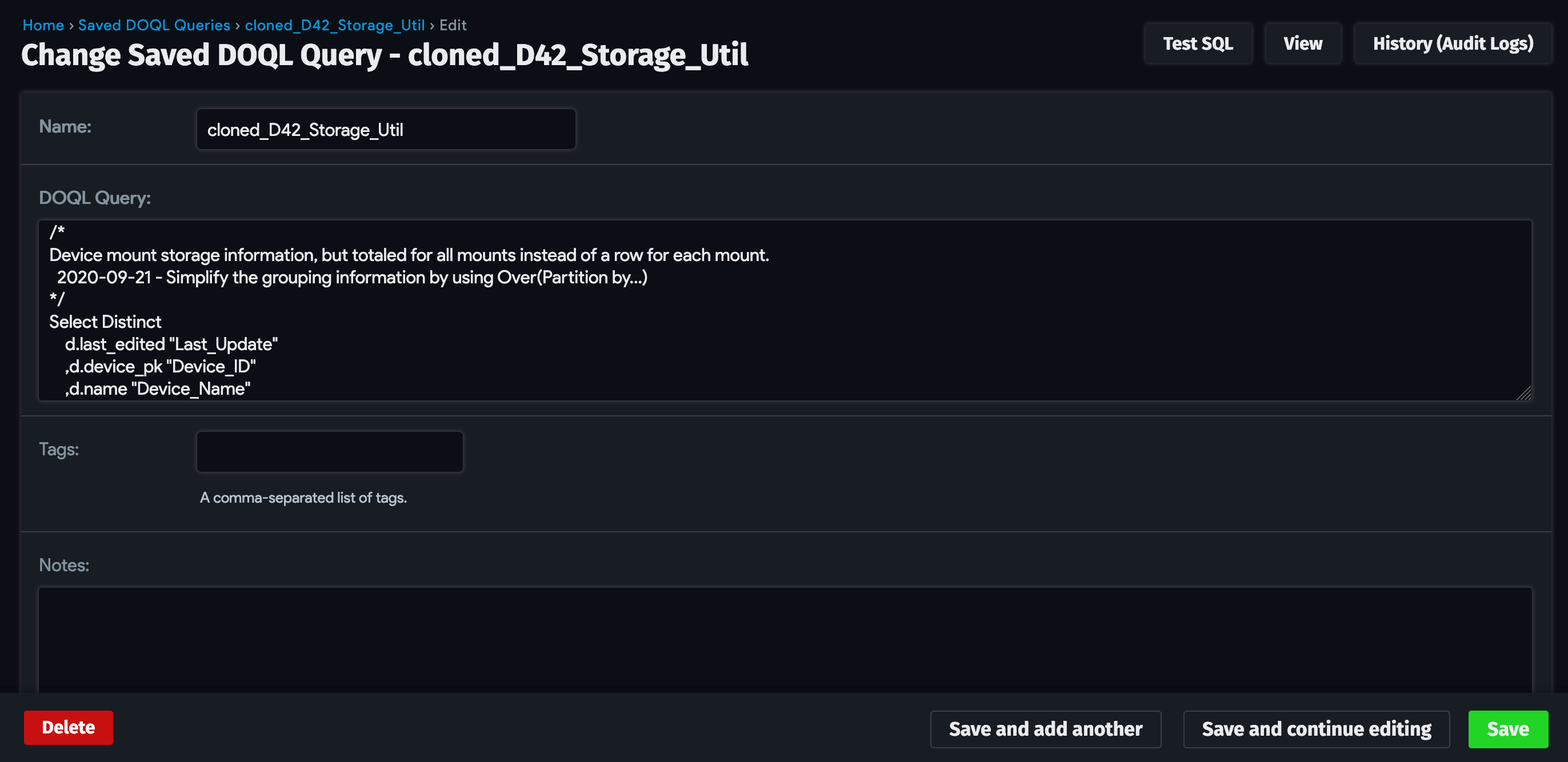 Edit saved DOQL Query