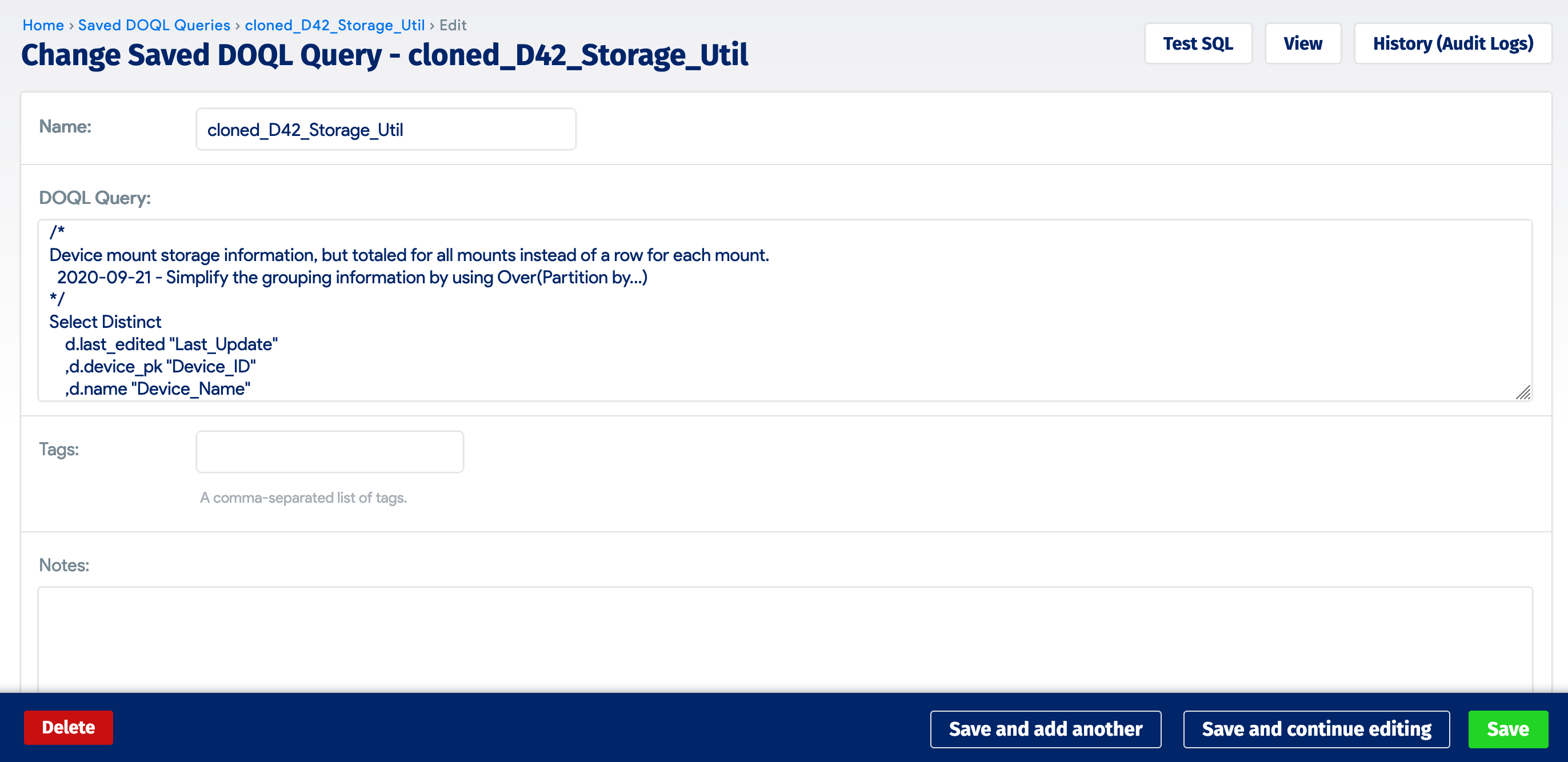 Edit saved DOQL Query