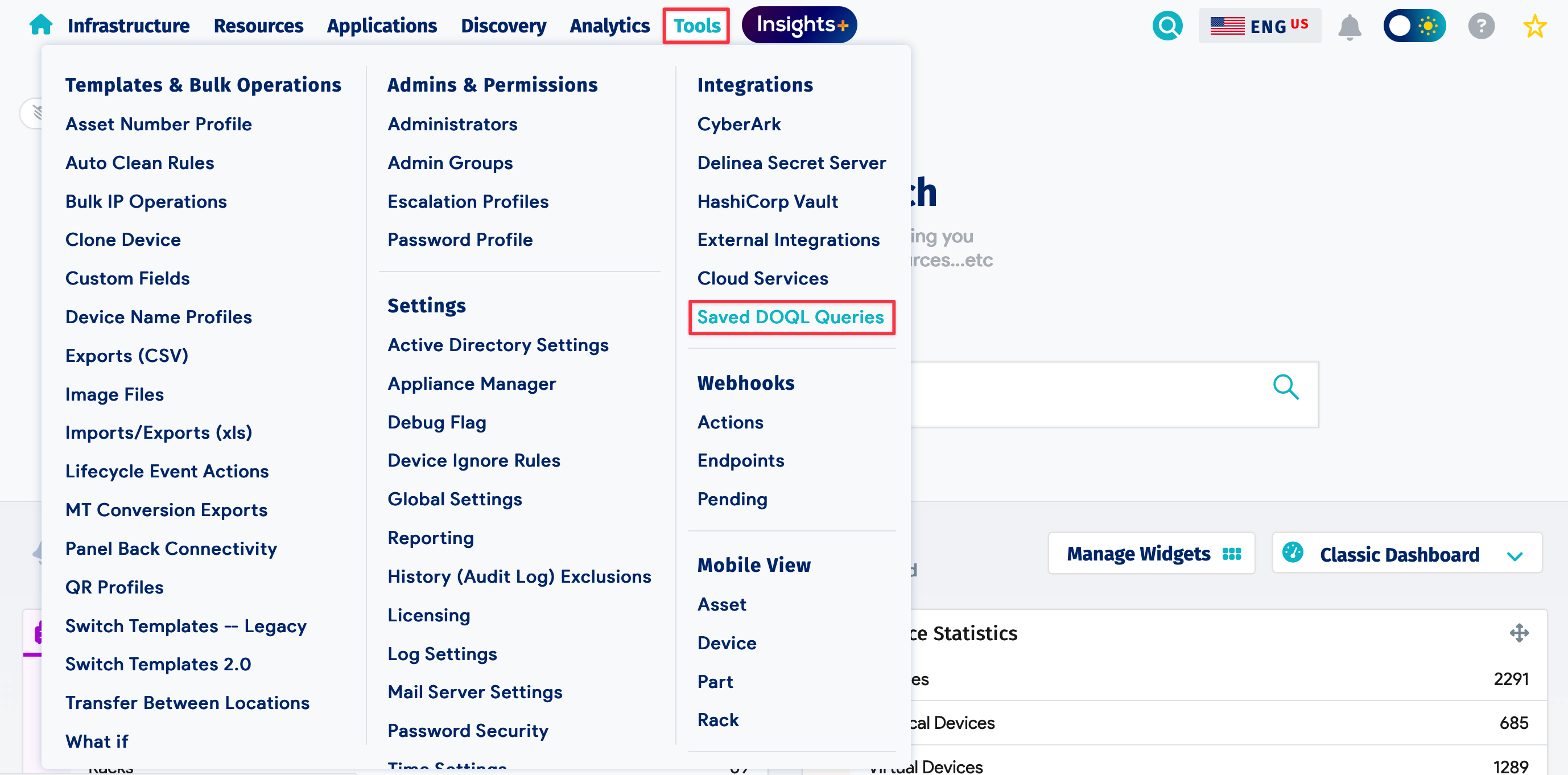 Saved DOQL Queries menu item