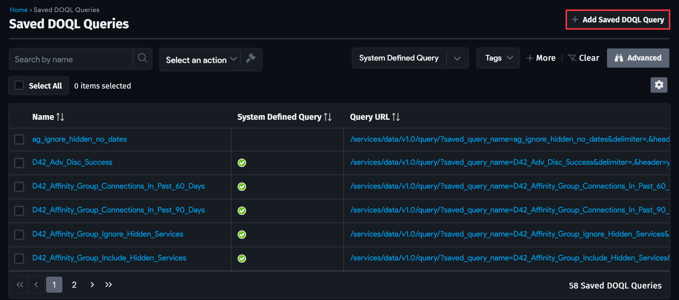 Saved DOQL Queries menu item