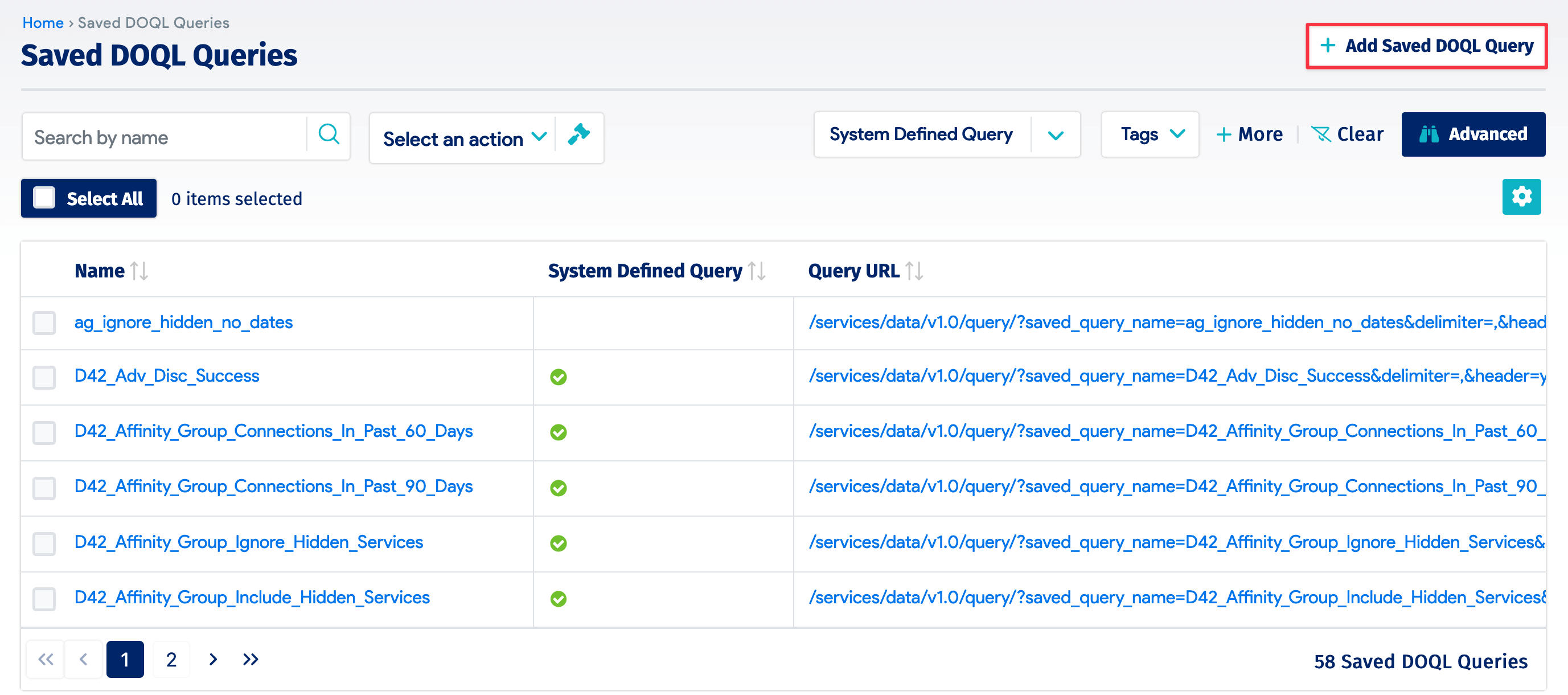 Saved DOQL Queries menu item