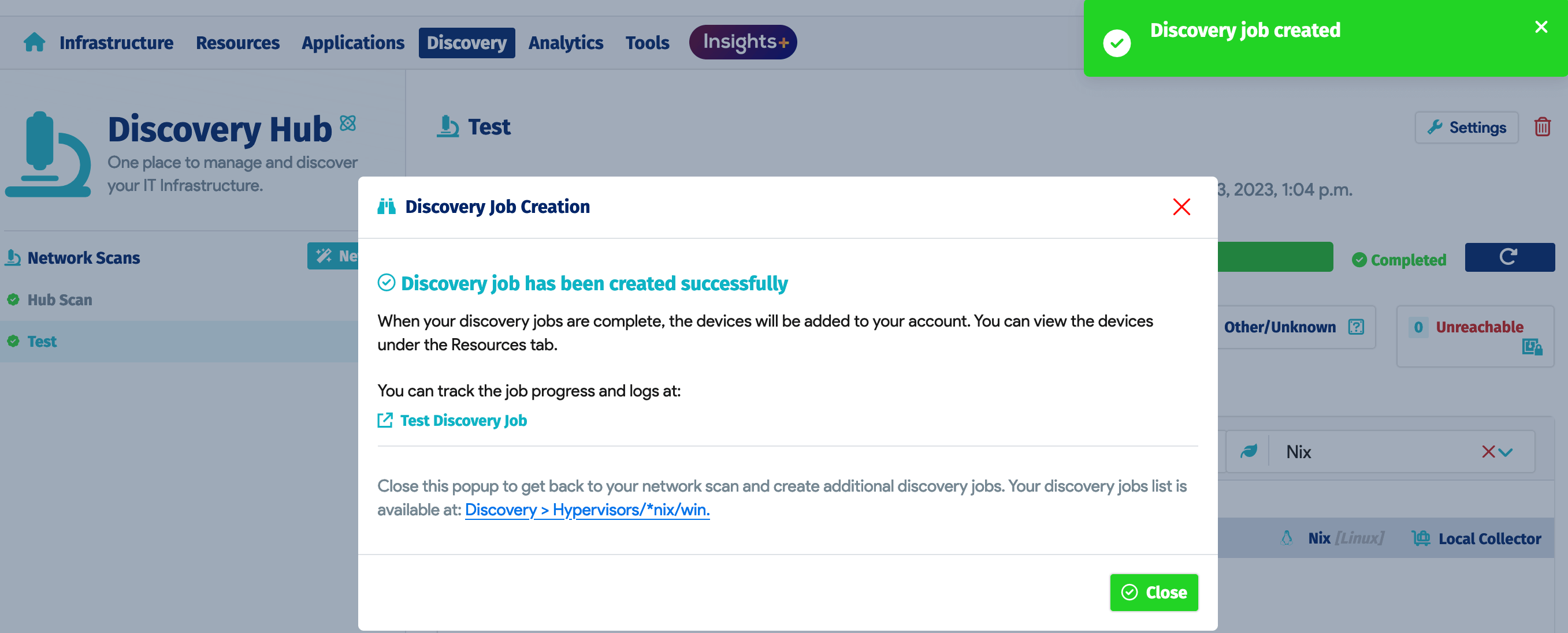Discovery job success