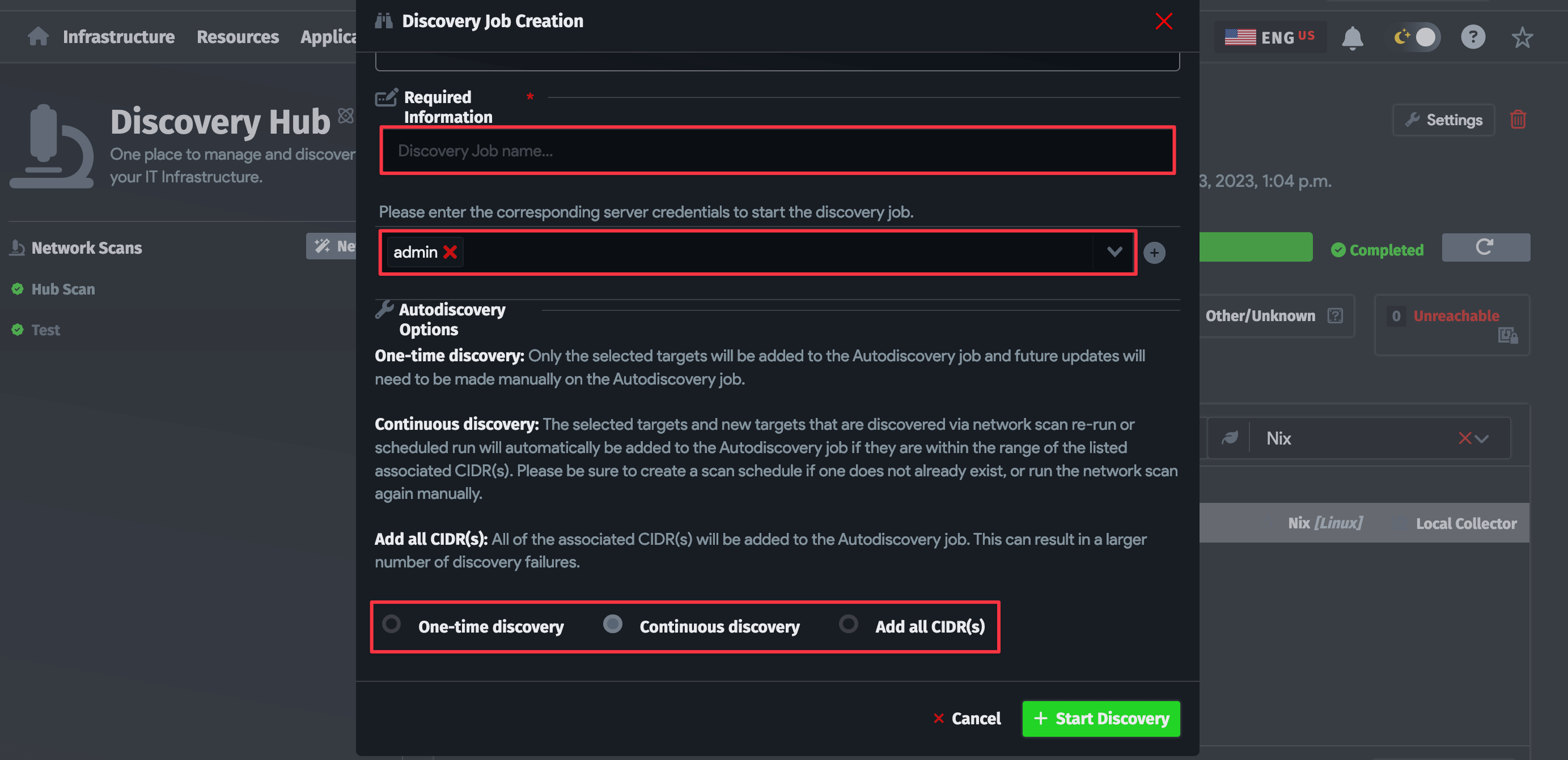 Discovery job creation