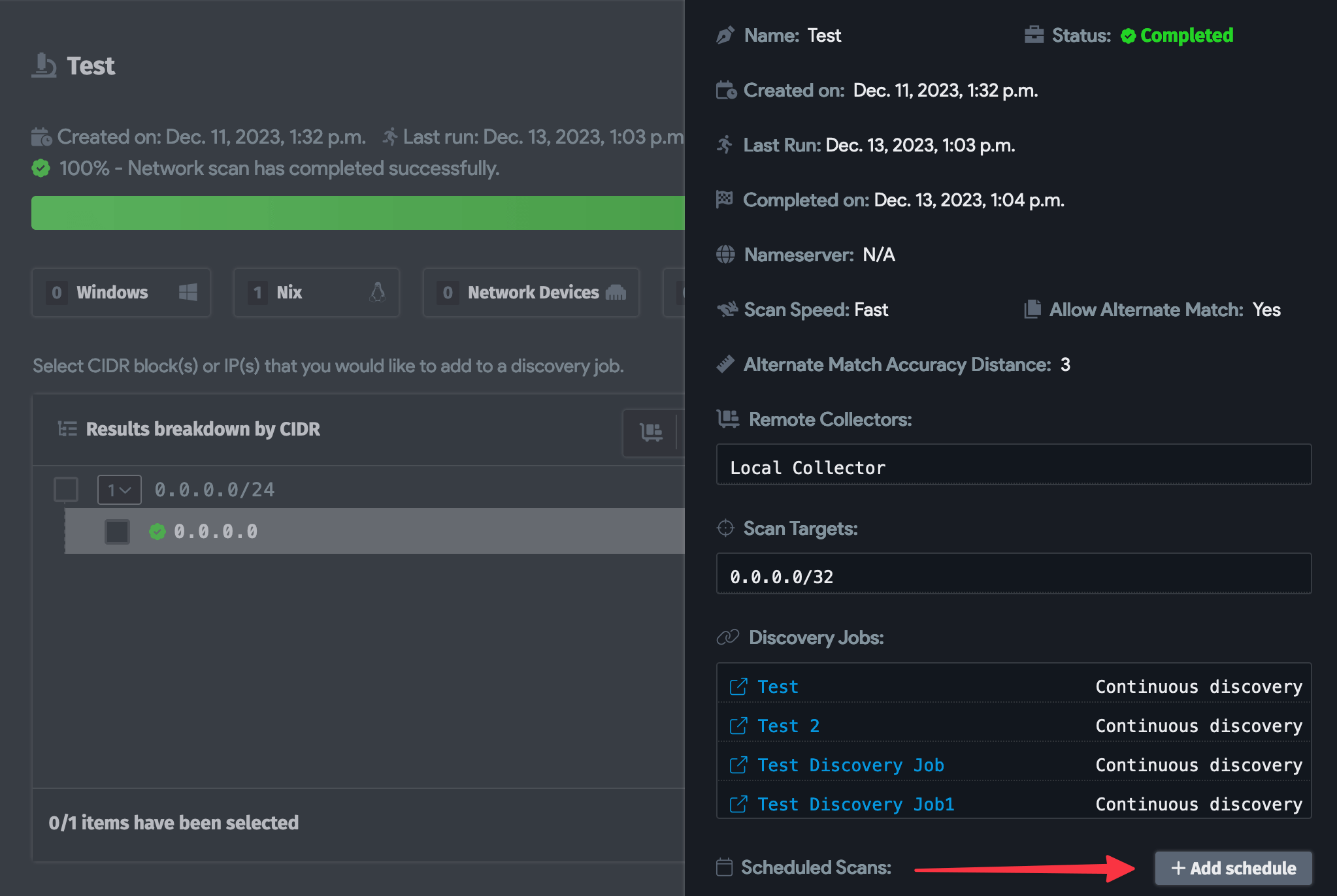Network scan settings