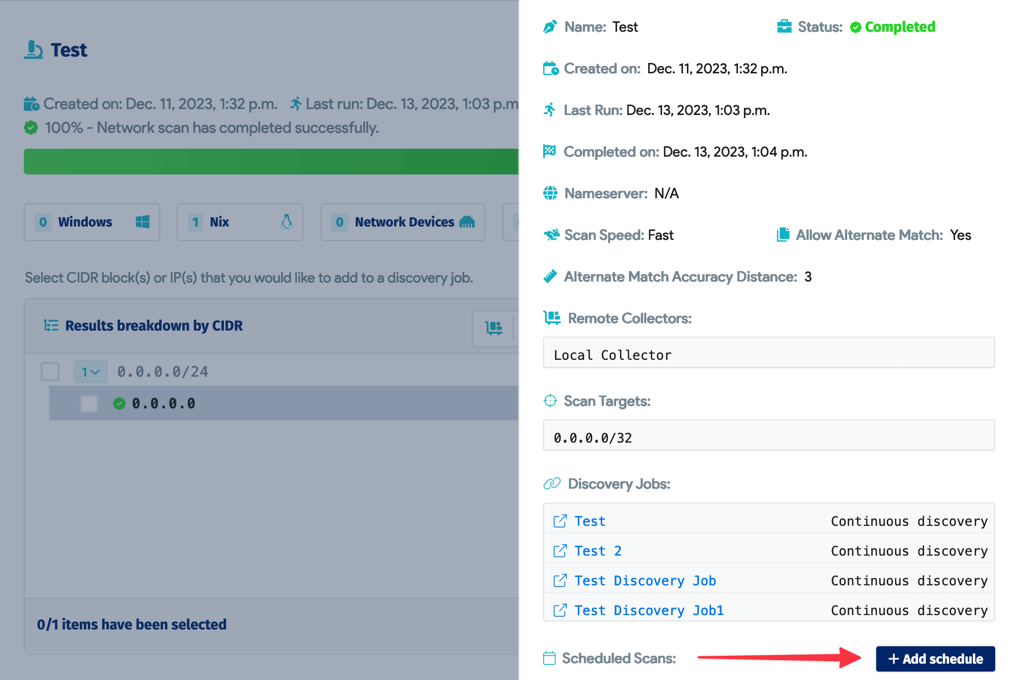 Network scan settings