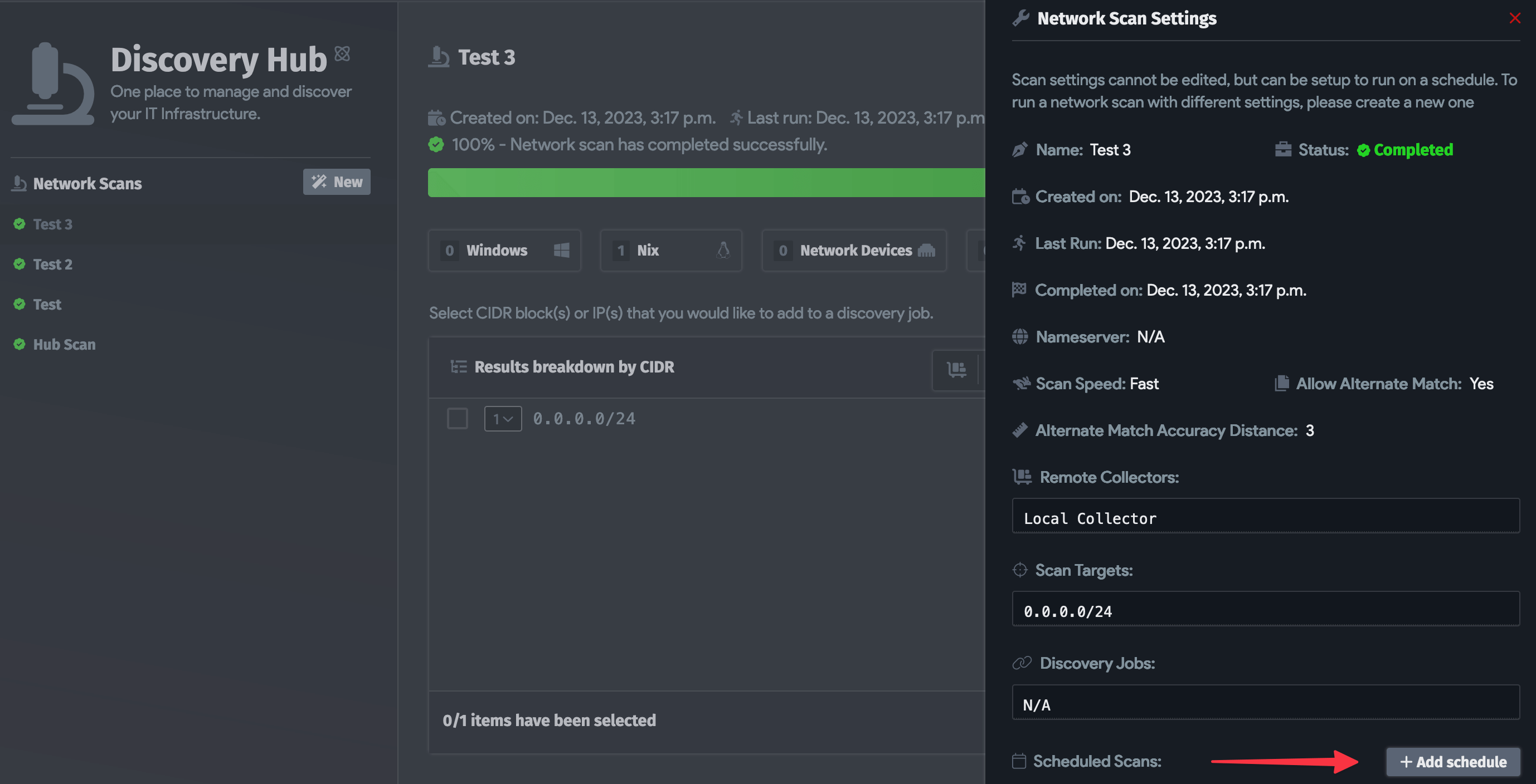 Network Scan settings tab