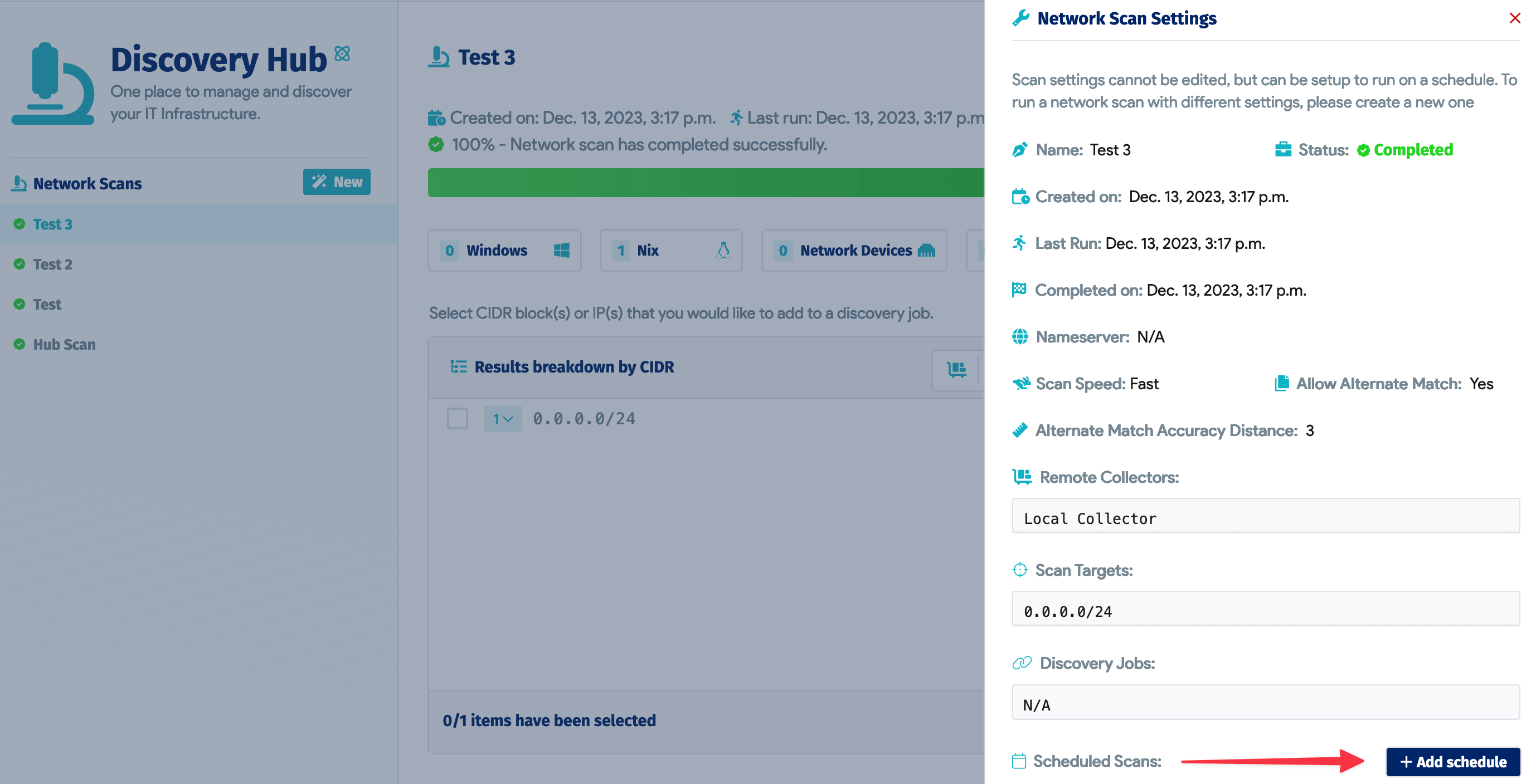 Network Scan settings tab