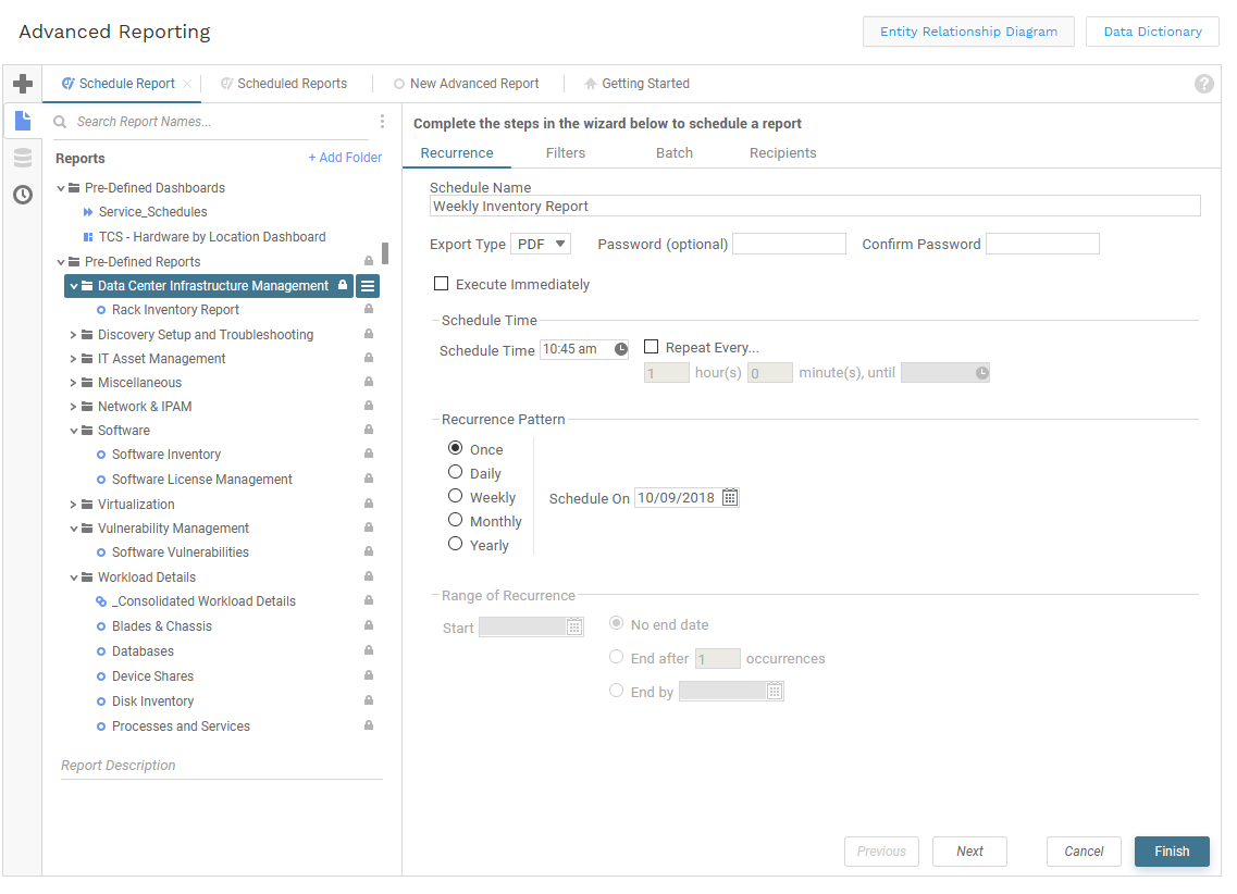 Edit advanced report schedule 