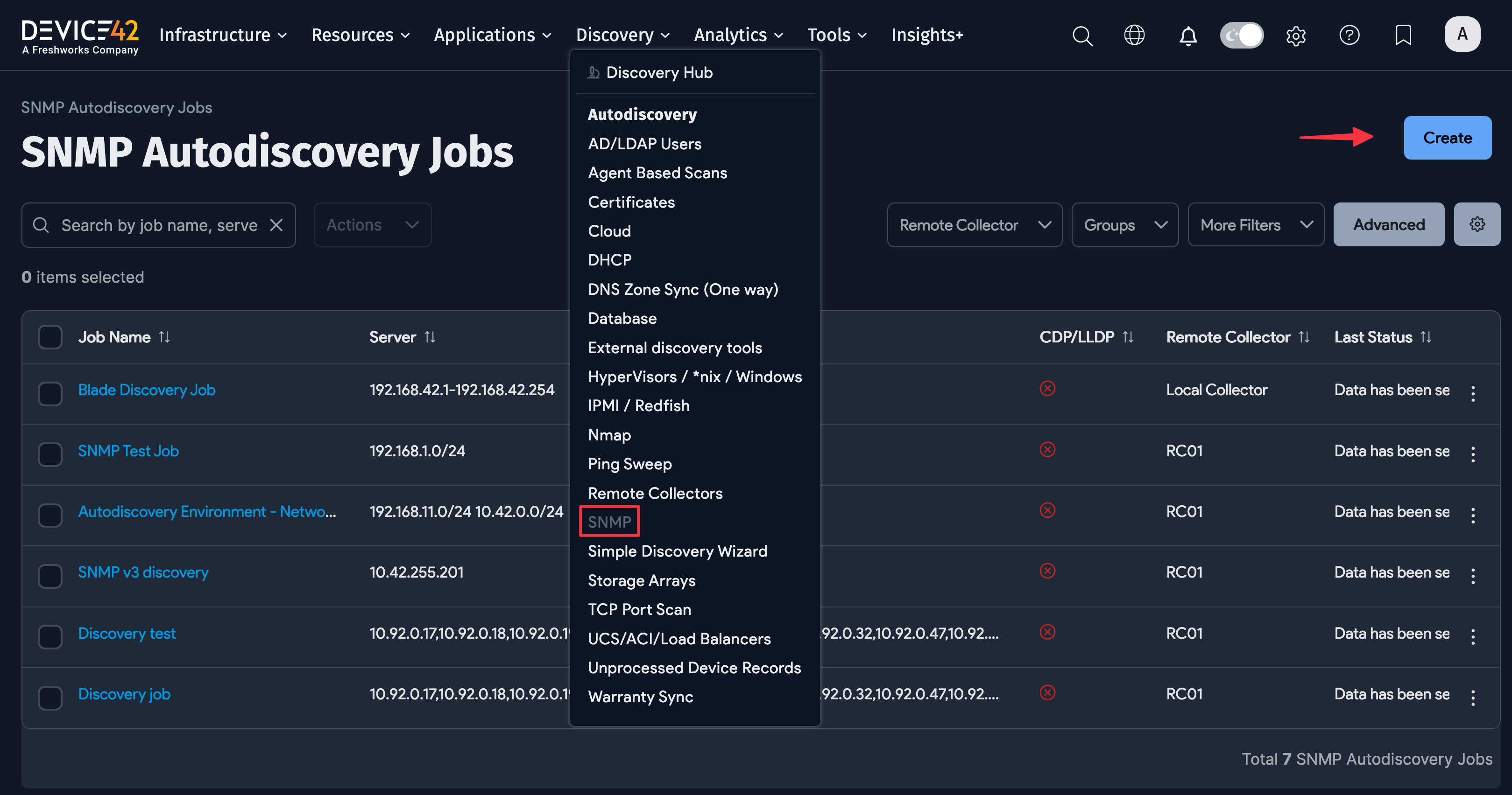 Add SNMP discovery menu