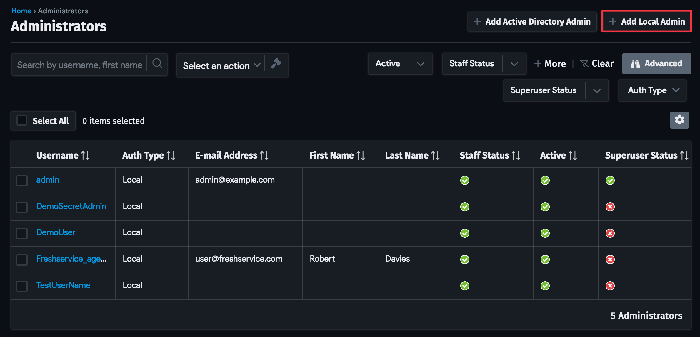 Add admin user