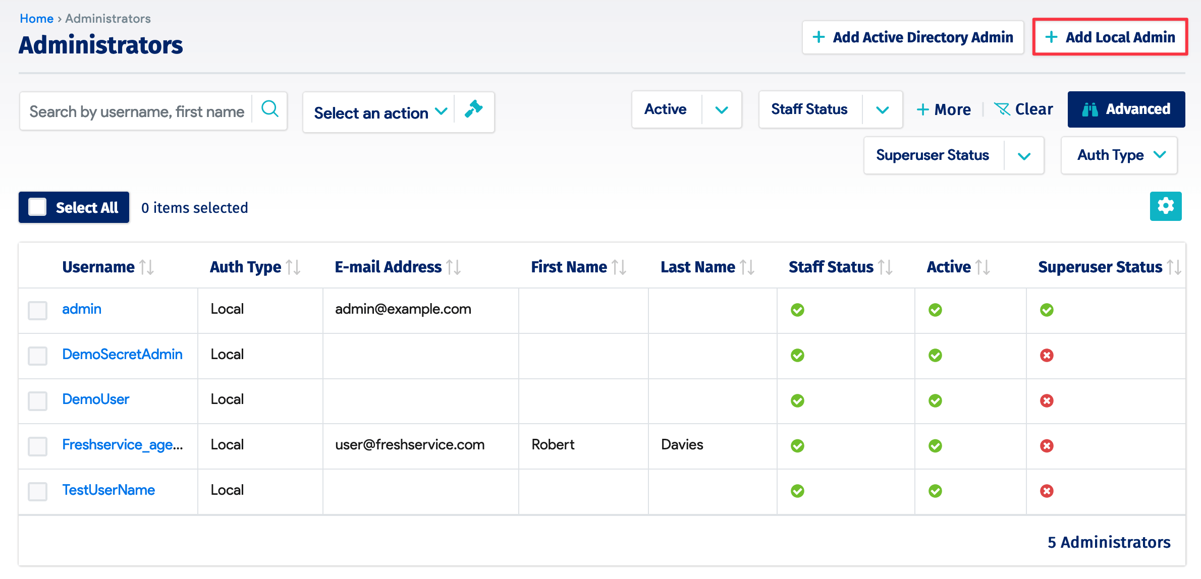 Add admin user