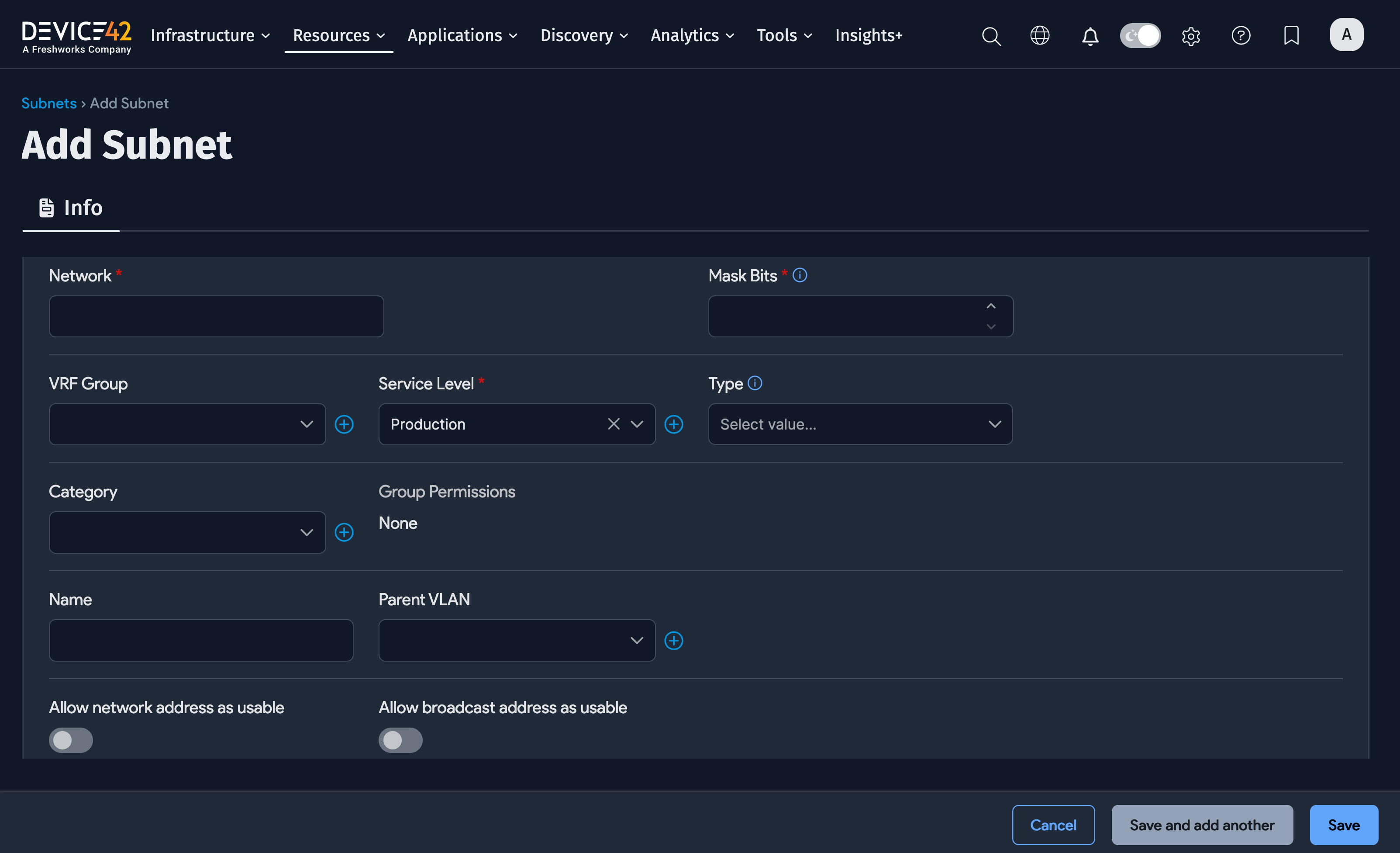 Create a new subnet