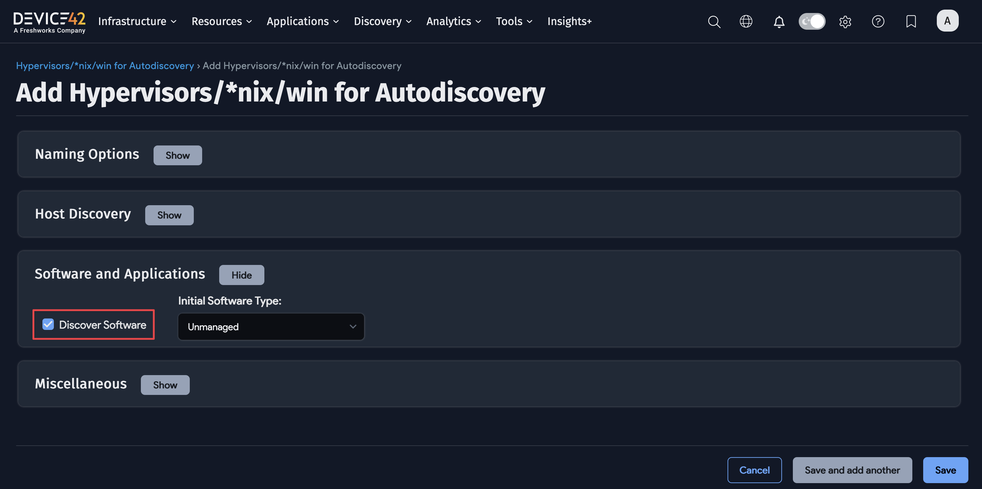 Discover software option